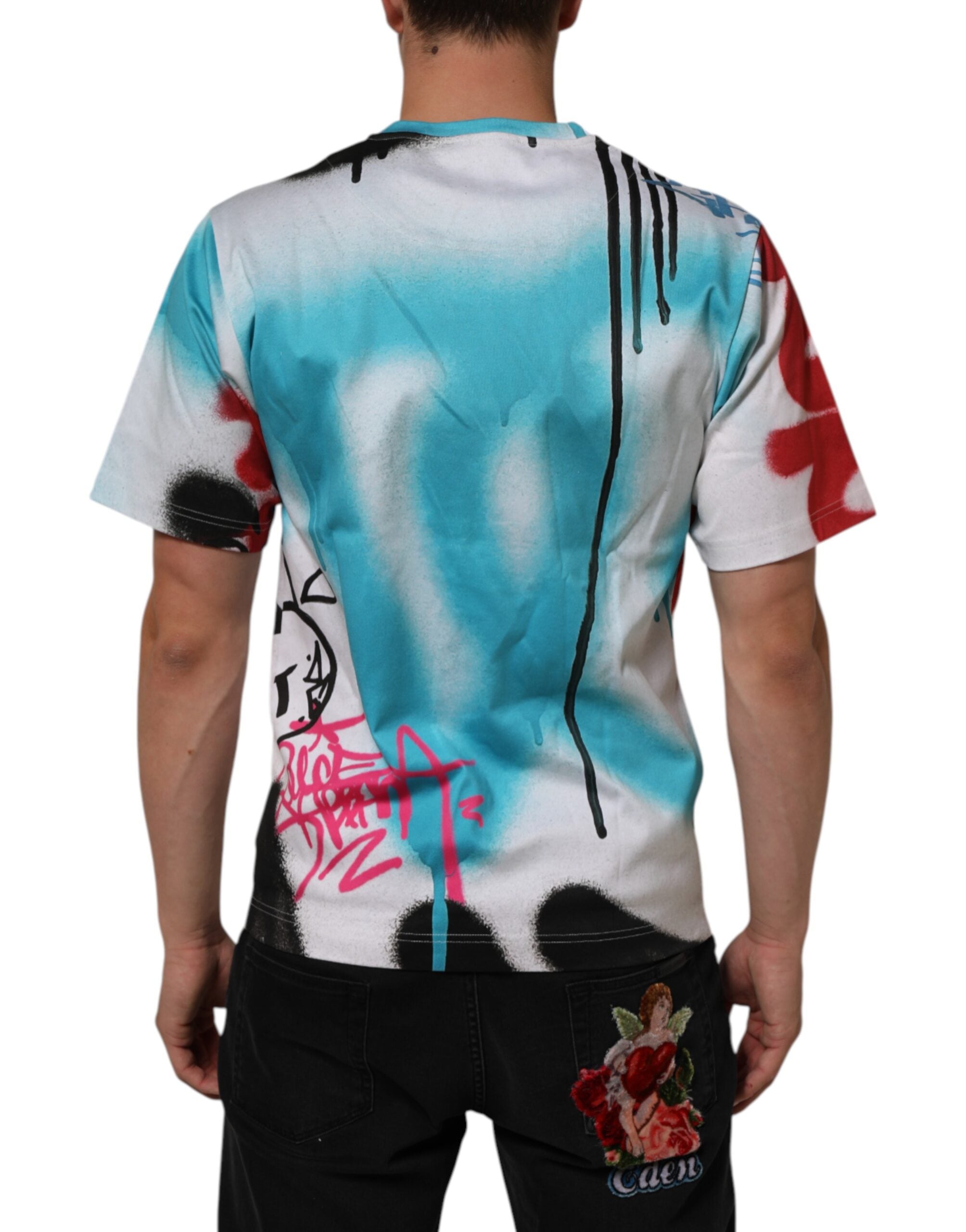 Dolce & Gabbana Weißes Graffiti-T-Shirt mit Rundhalsausschnitt und kurzen Ärmeln