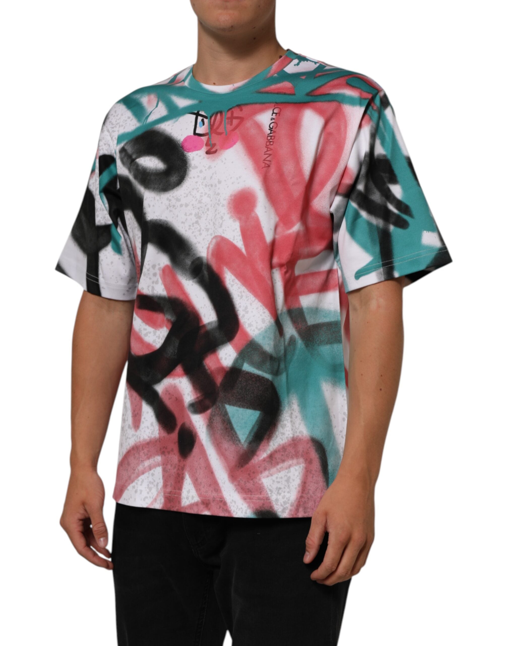 Dolce & Gabbana Weißes Graffiti-T-Shirt mit Rundhalsausschnitt und kurzen Ärmeln