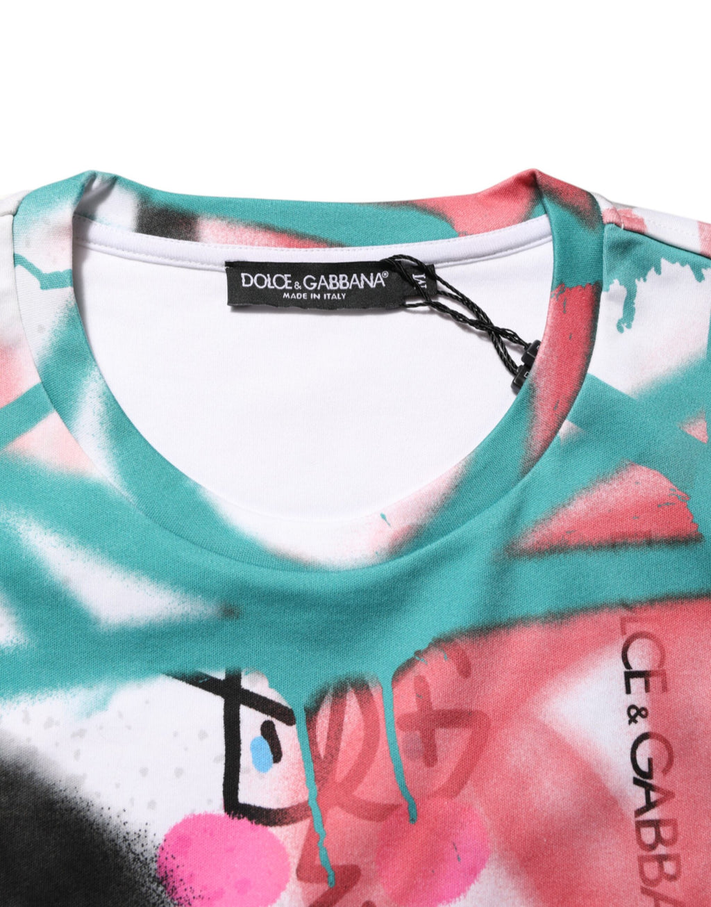 Dolce & Gabbana Weißes Graffiti-T-Shirt mit Rundhalsausschnitt und kurzen Ärmeln