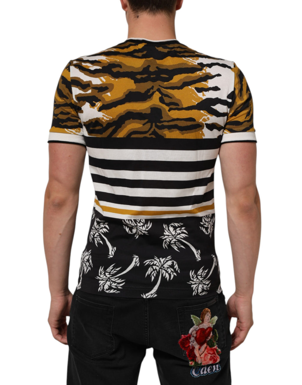 Dolce & Gabbana Multicolor Leopard Palm Leaf Männer Rundhals-T-Shirt