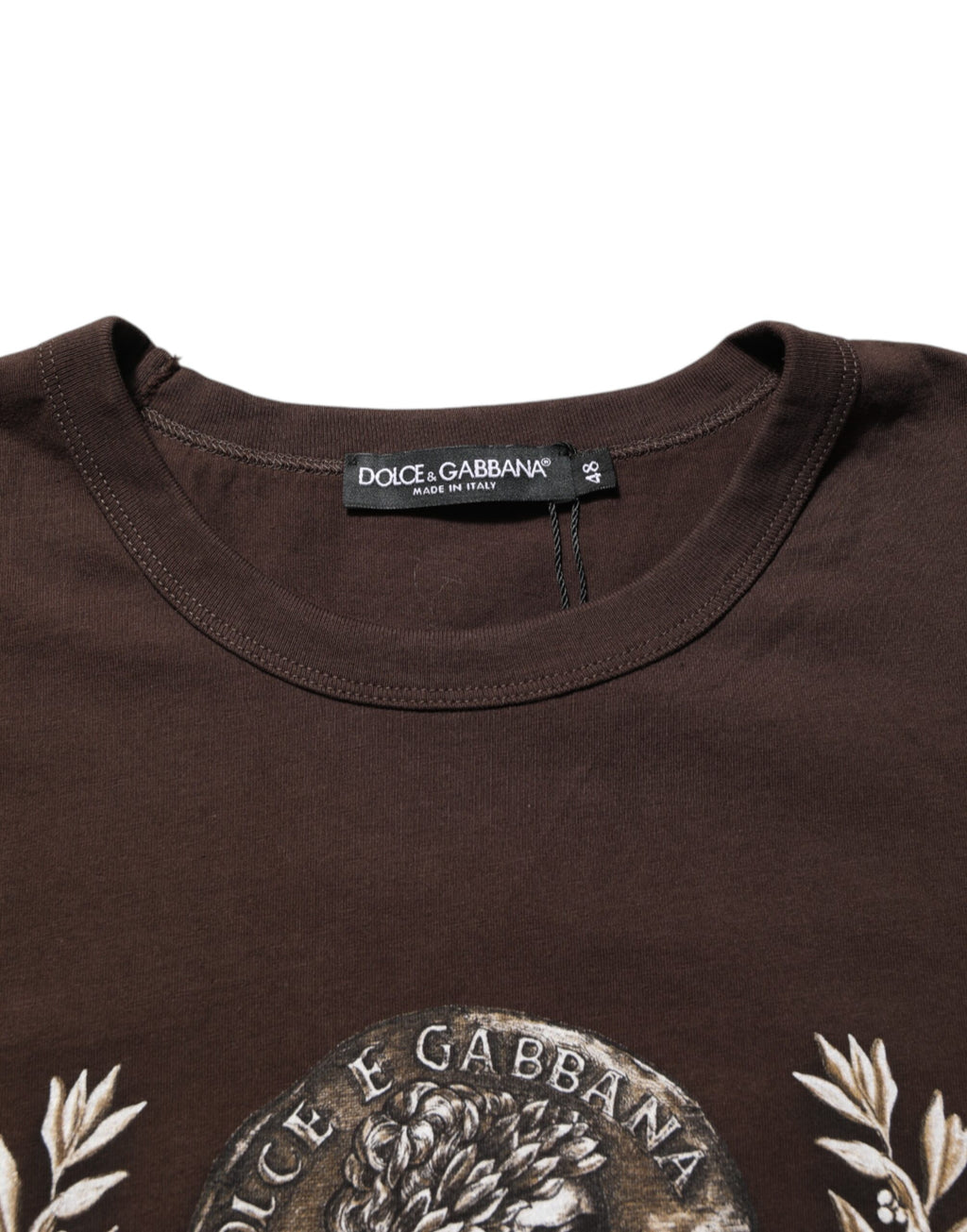 Dolce & Gabbana Braunes Münzlorbeer-T-Shirt mit Rundhalsausschnitt für Männer