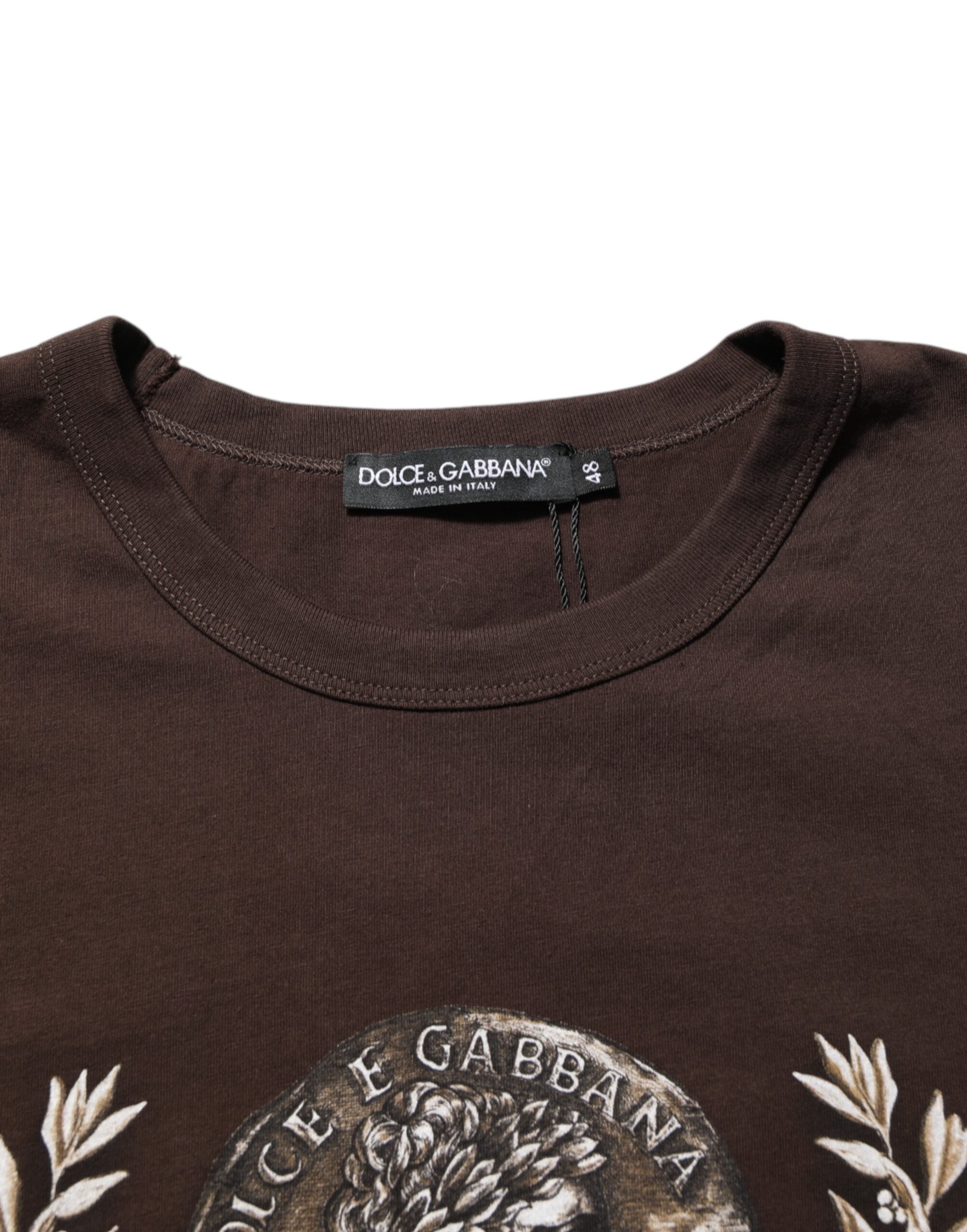 Dolce & Gabbana Braunes Münzlorbeer-T-Shirt mit Rundhalsausschnitt für Männer