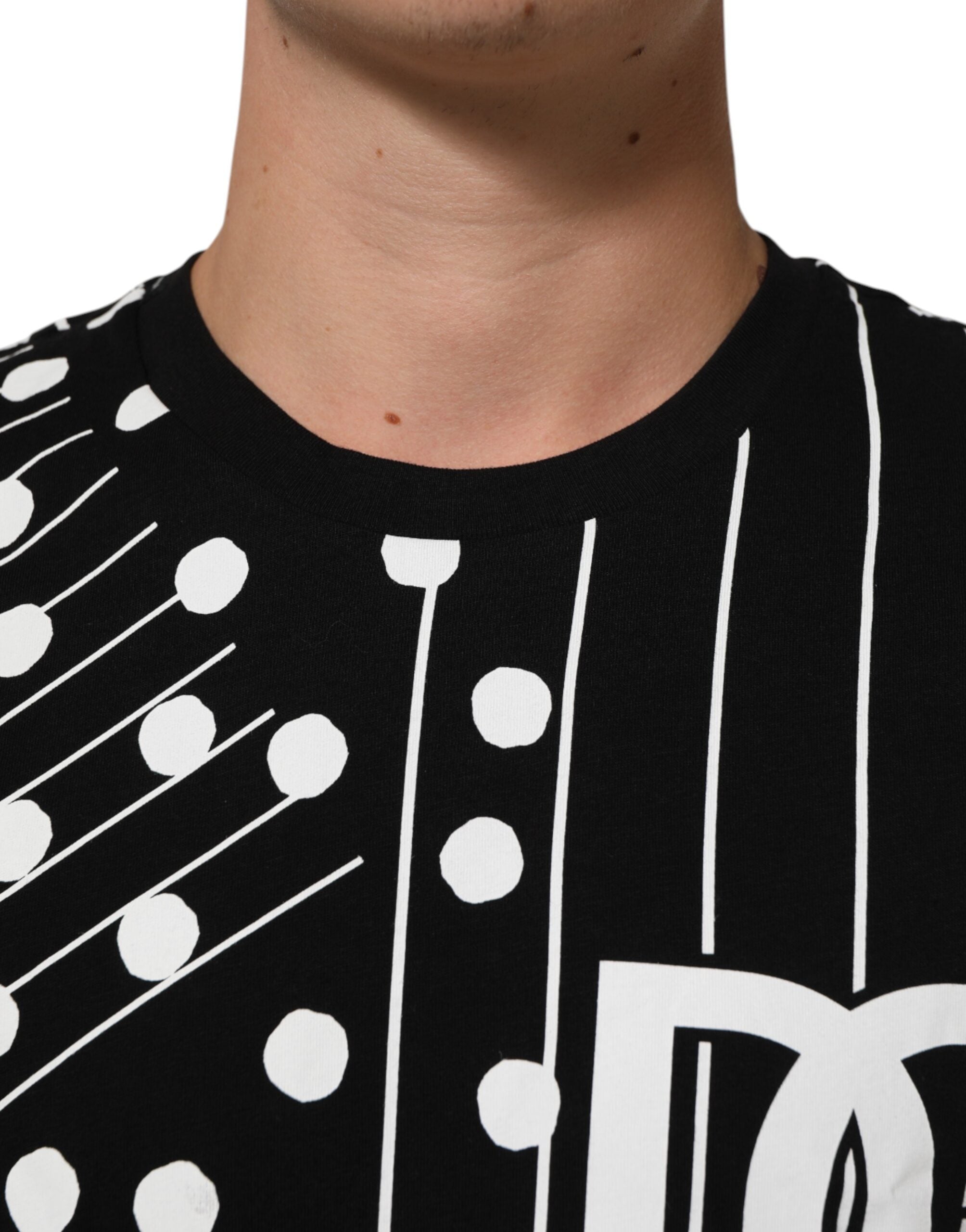 Dolce & Gabbana Schwarzes Baumwoll-T-Shirt mit Rundhalsausschnitt und Polka-Dots