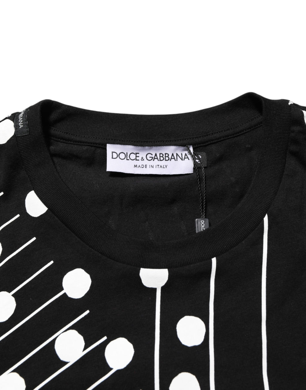 Dolce & Gabbana Schwarzes Baumwoll-T-Shirt mit Rundhalsausschnitt und Polka-Dots