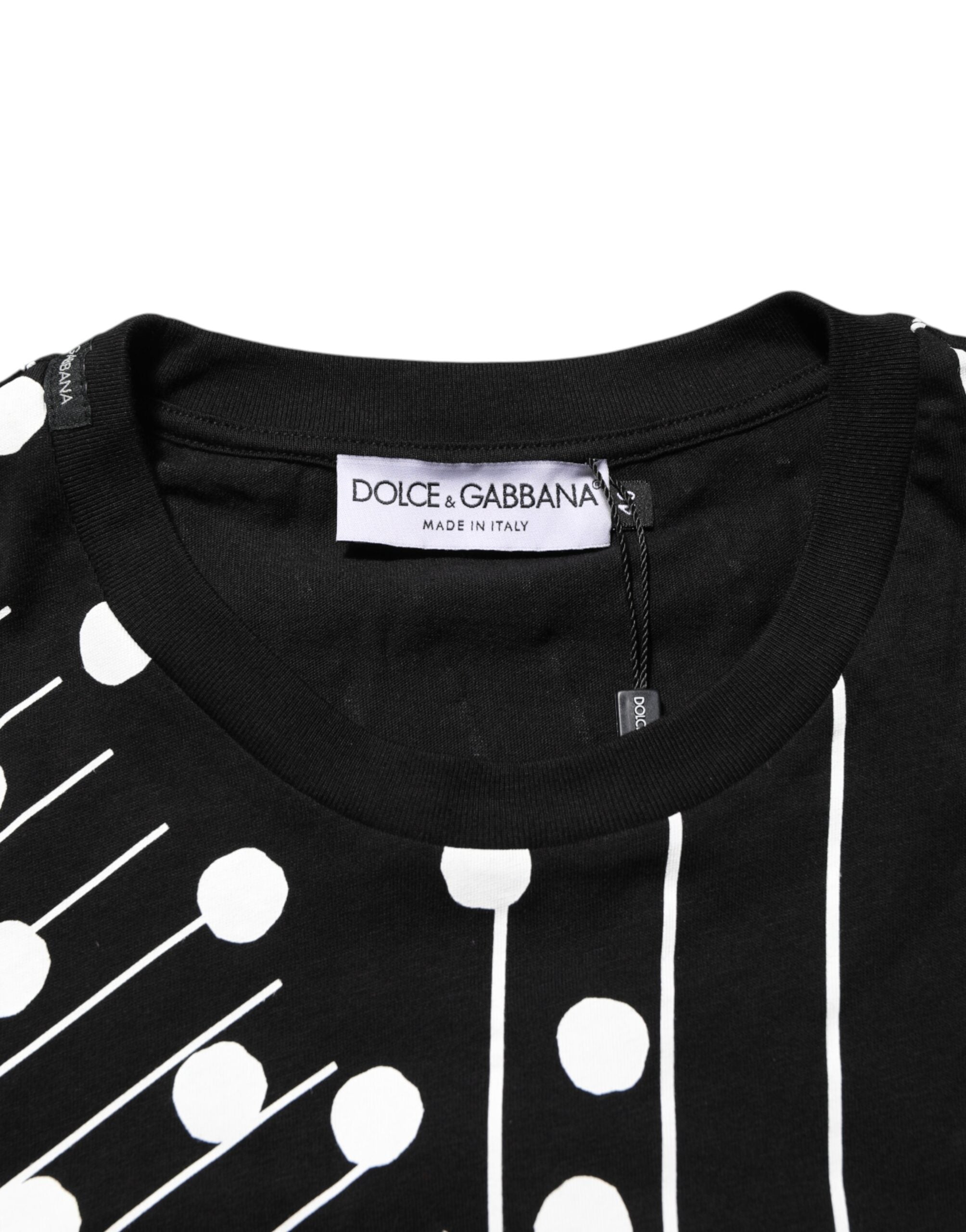 Dolce & Gabbana Schwarzes Baumwoll-T-Shirt mit Rundhalsausschnitt und Polka-Dots