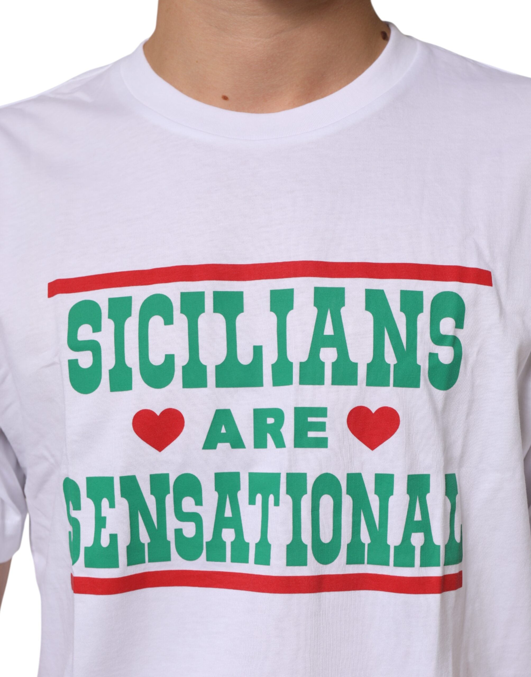 Dolce & Gabbana Weißes T-Shirt mit Rundhalsausschnitt aus Baumwolle mit Grafikdruck