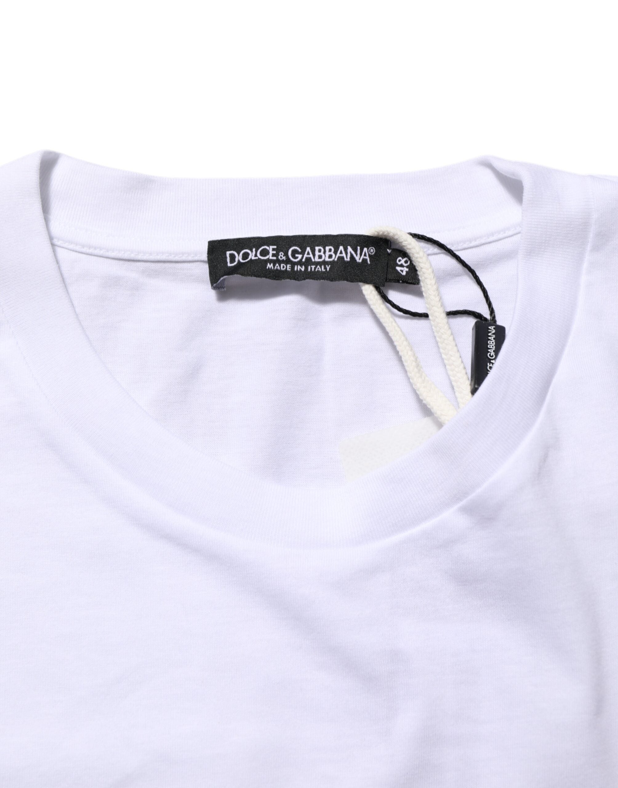Dolce & Gabbana Weißes T-Shirt mit Rundhalsausschnitt aus Baumwolle mit Grafikdruck