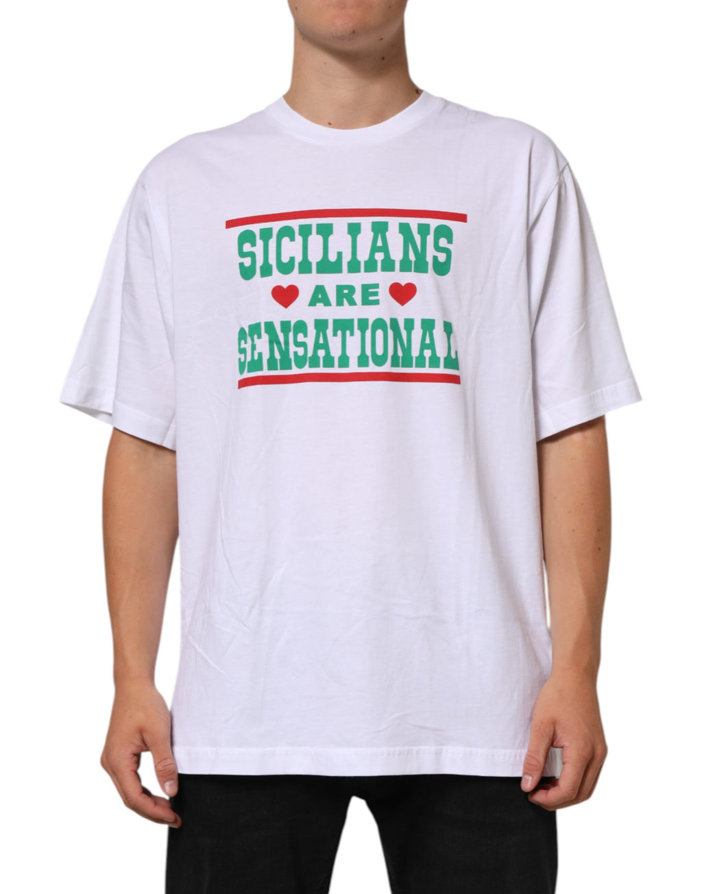 Dolce & Gabbana Weißes T-Shirt mit Rundhalsausschnitt aus Baumwolle mit Grafikdruck