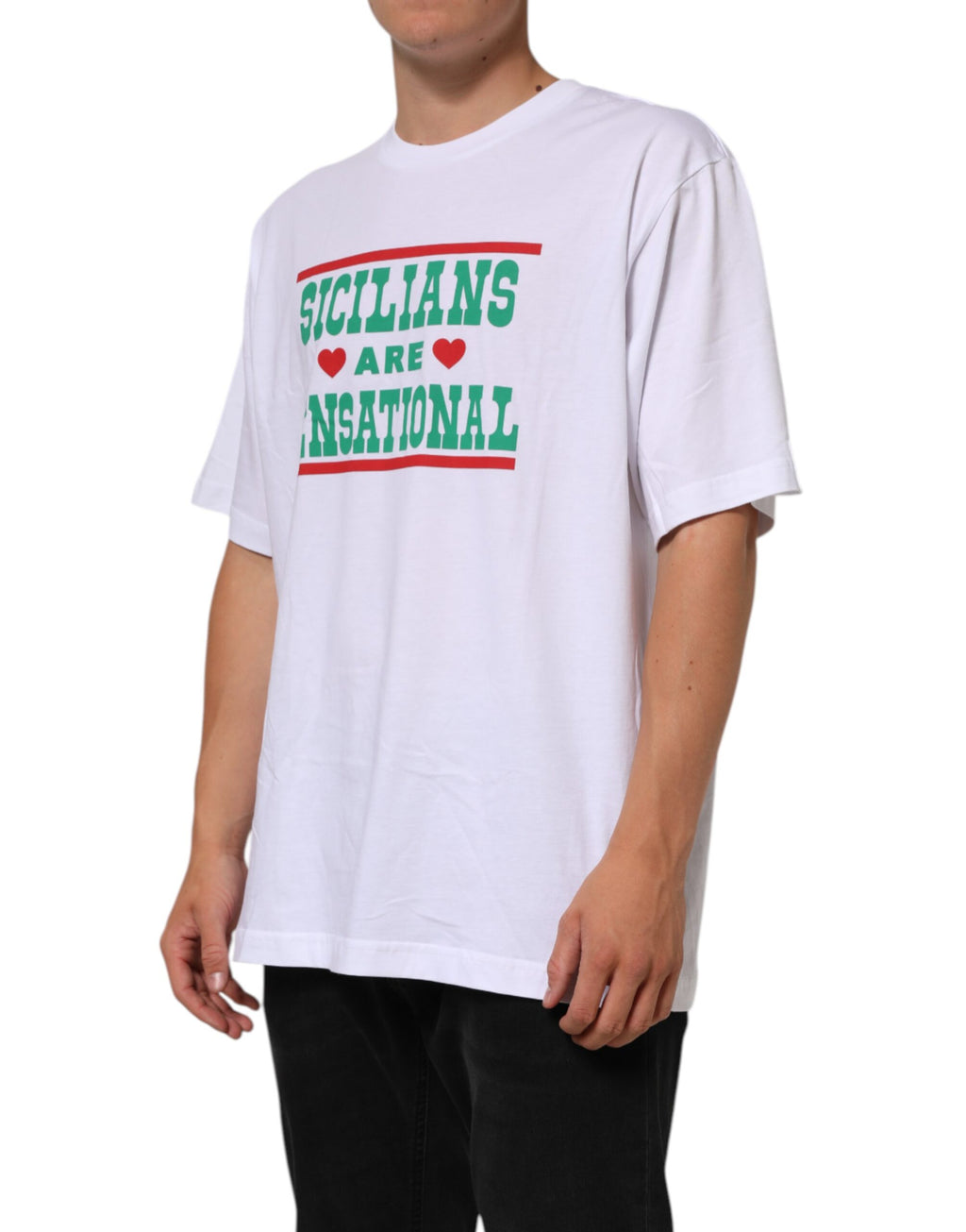 Dolce & Gabbana Weißes T-Shirt mit Rundhalsausschnitt aus Baumwolle mit Grafikdruck