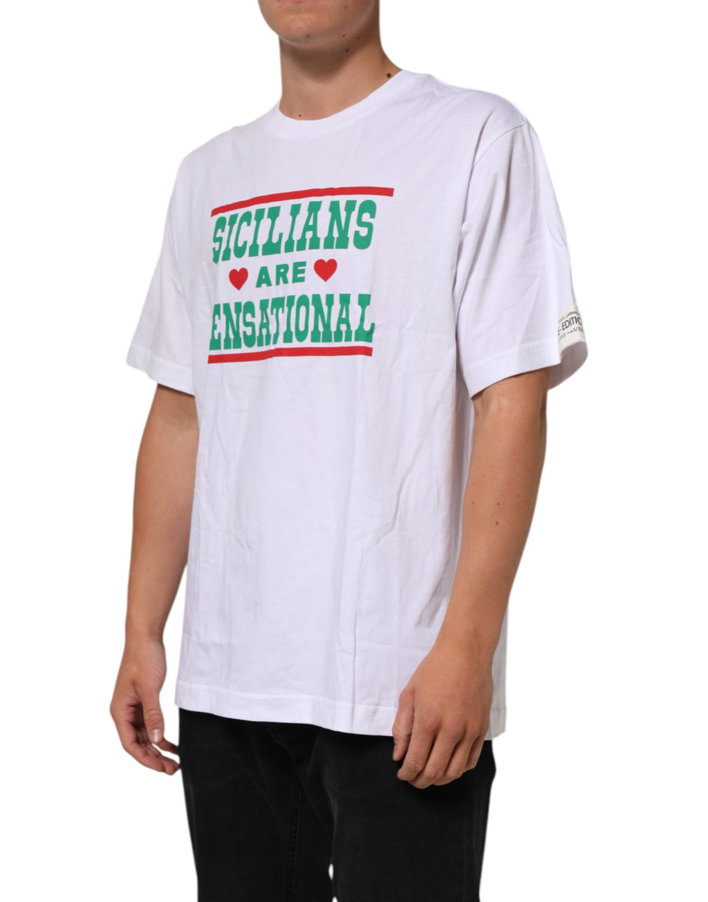 Dolce & Gabbana Weißes T-Shirt mit Rundhalsausschnitt aus Baumwolle mit Grafikdruck