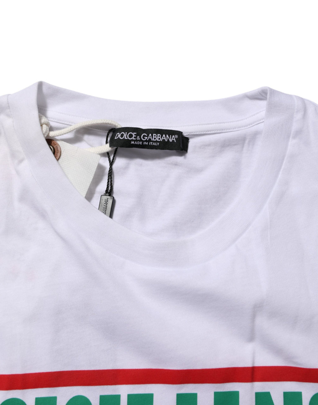 Dolce & Gabbana Weißes T-Shirt mit Rundhalsausschnitt aus Baumwolle mit Grafikdruck