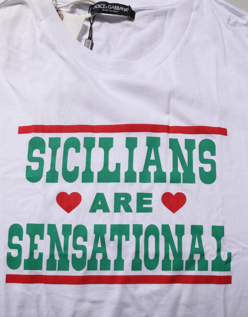 Dolce & Gabbana Weißes T-Shirt mit Rundhalsausschnitt aus Baumwolle mit Grafikdruck