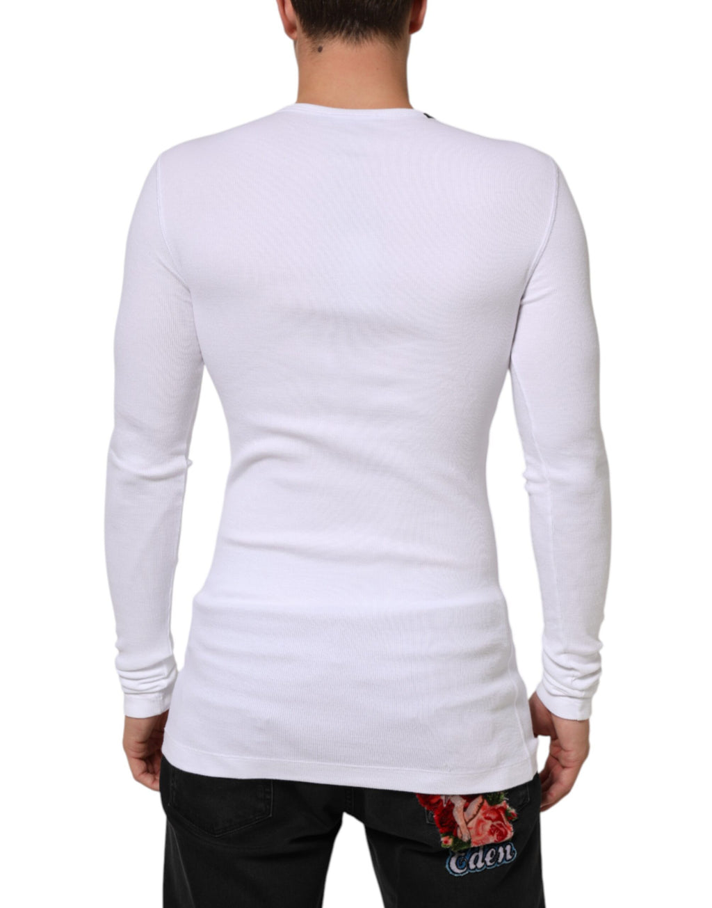 Dolce & Gabbana Weißes T-Shirt mit langen Ärmeln und Knopfverschluss