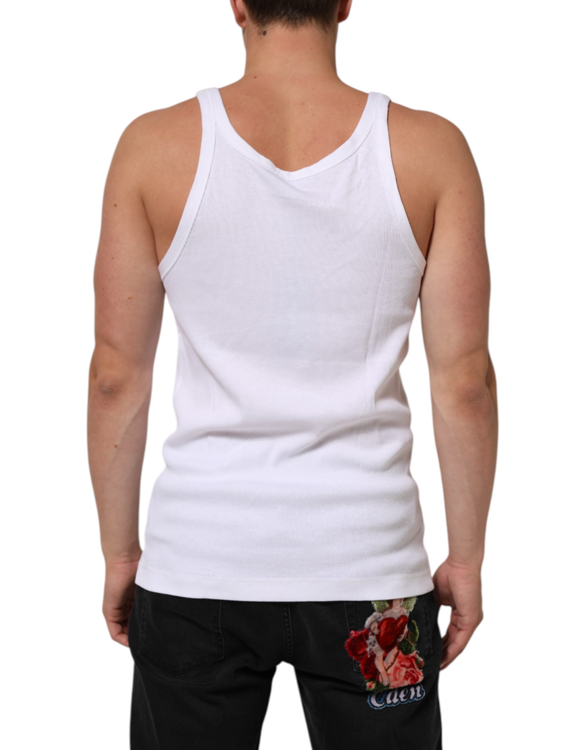 Dolce & Gabbana Weißes ärmelloses Tank-T-Shirt mit Rundhalsausschnitt