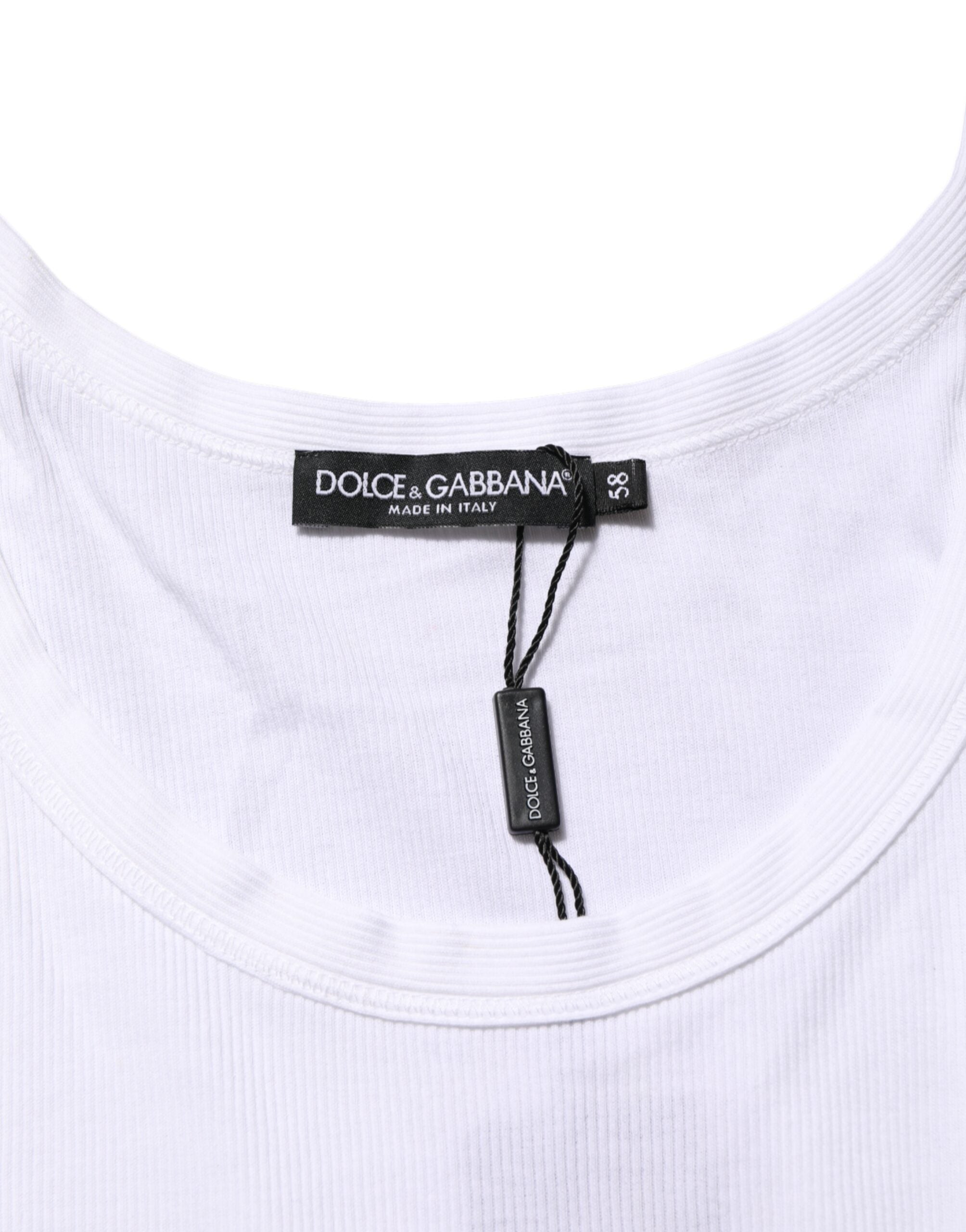 Dolce & Gabbana Weißes ärmelloses Tank-T-Shirt mit Rundhalsausschnitt