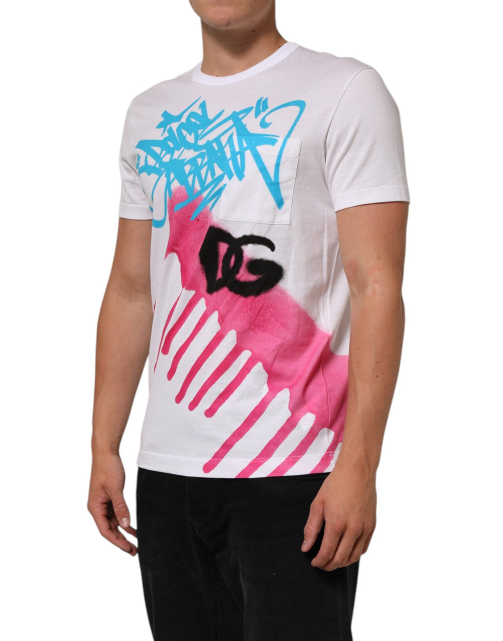 Dolce & Gabbana Weißes T-Shirt mit Rundhalsausschnitt aus Baumwolle mit Grafikdruck