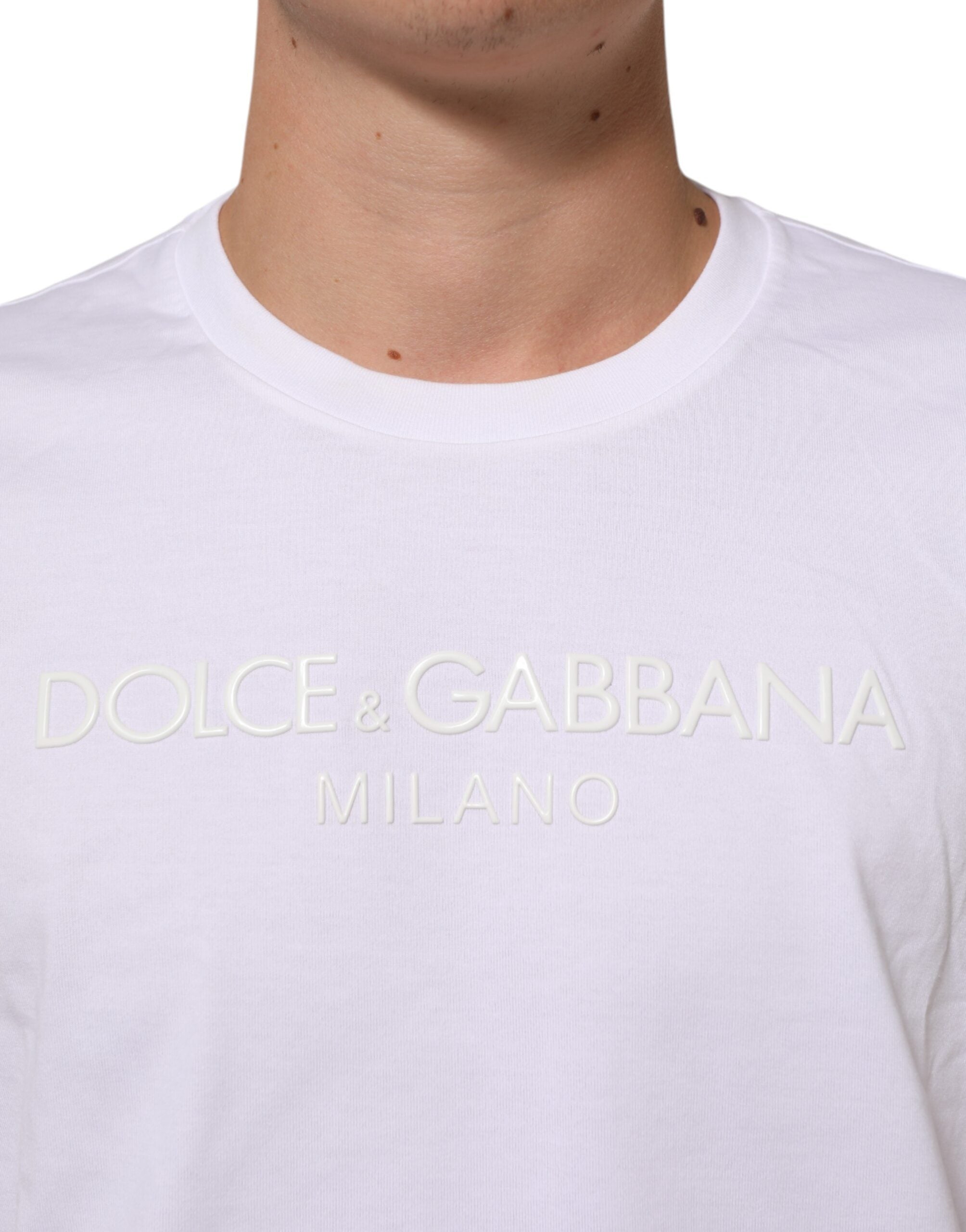 Dolce & Gabbana Weißes Baumwoll-T-Shirt mit Rundhalsausschnitt und kurzen Ärmeln