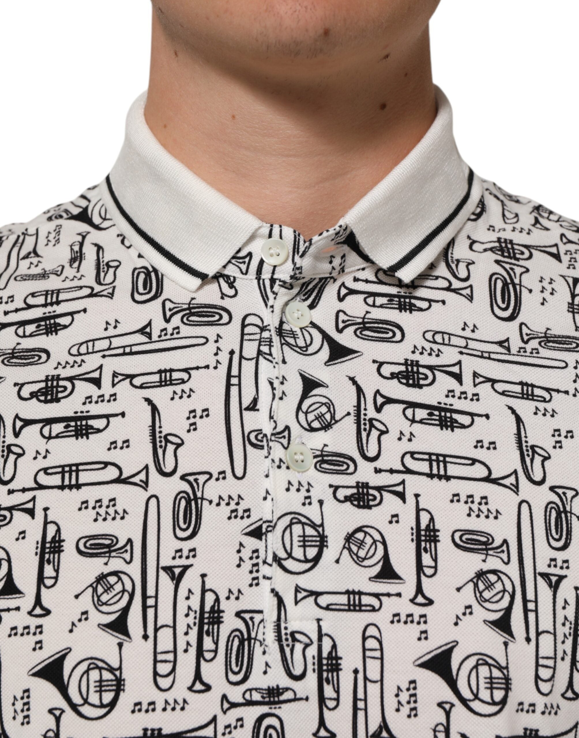 Dolce & Gabbana Weißes Polo-Shirt mit Musical-Druck und Kragen