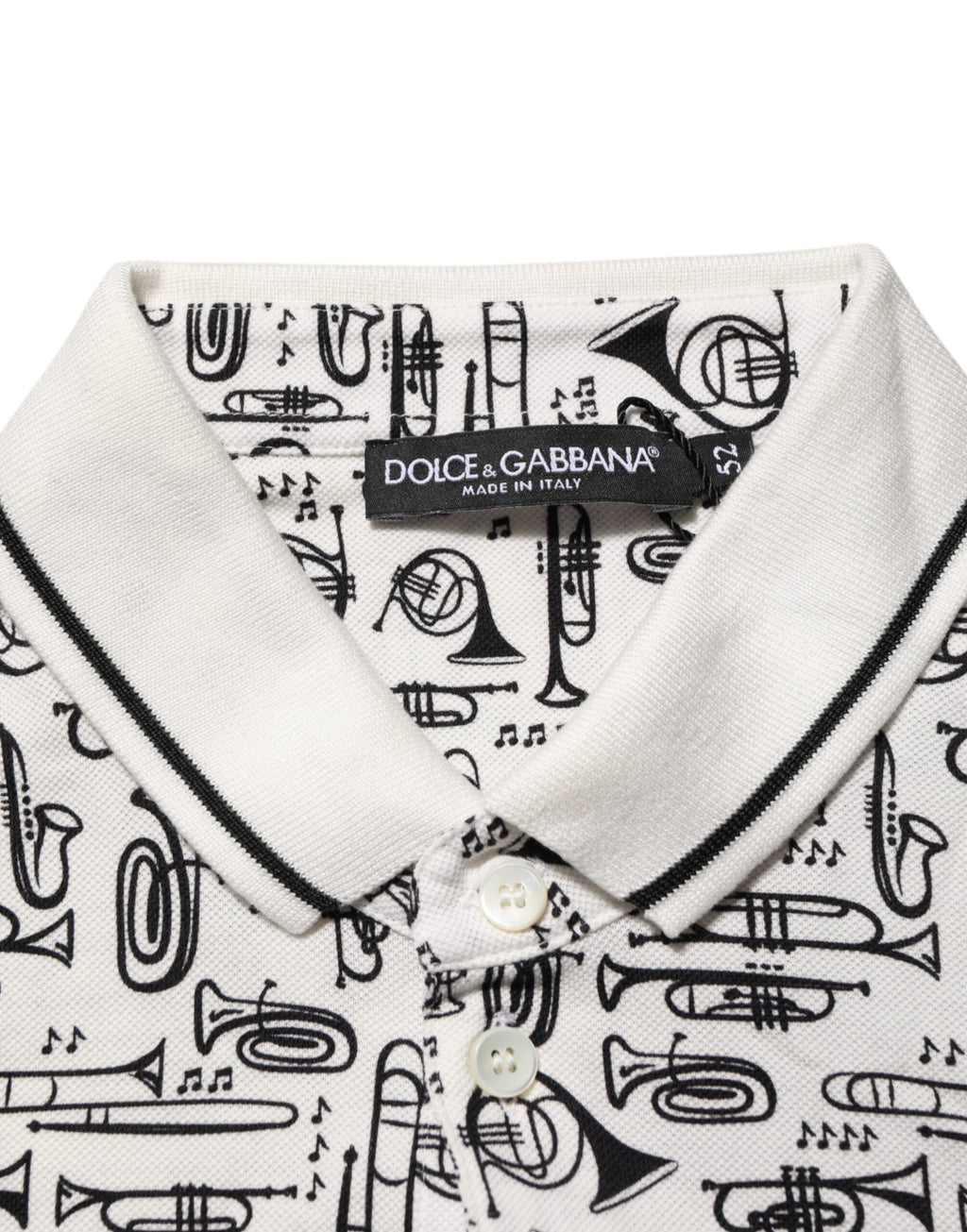 Dolce & Gabbana Weißes Polo-Shirt mit Musical-Druck und Kragen