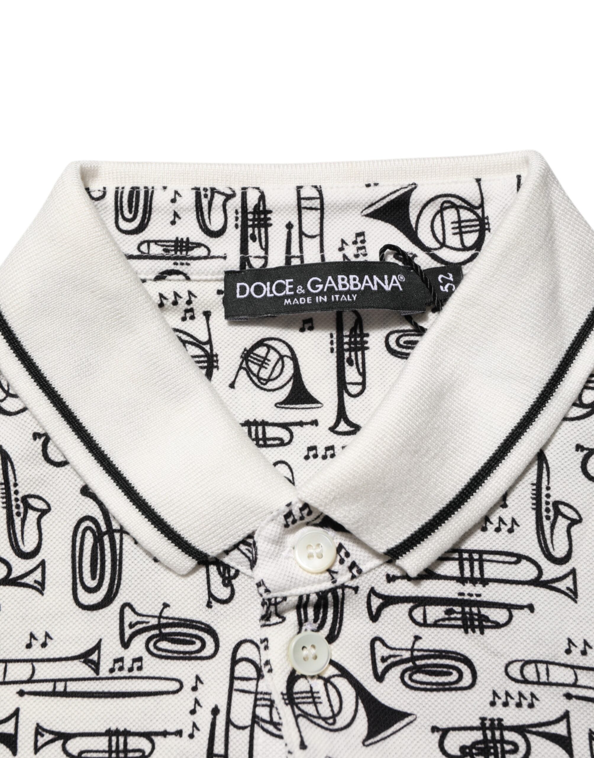 Dolce & Gabbana Weißes Polo-Shirt mit Musical-Druck und Kragen