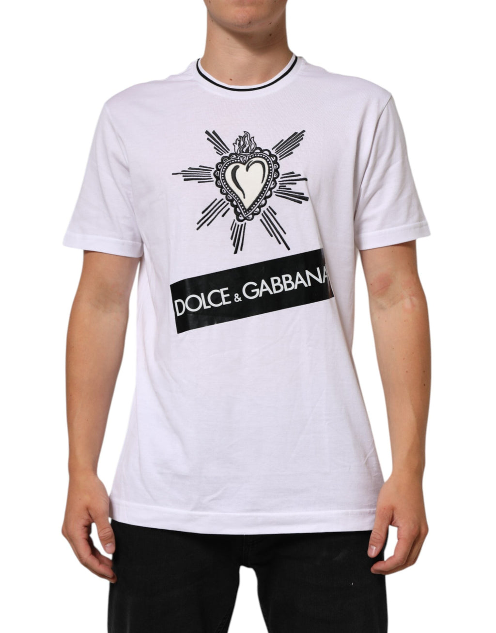 Dolce & Gabbana Weißes Sacred Heart Kurzarm-T-Shirt für Männer