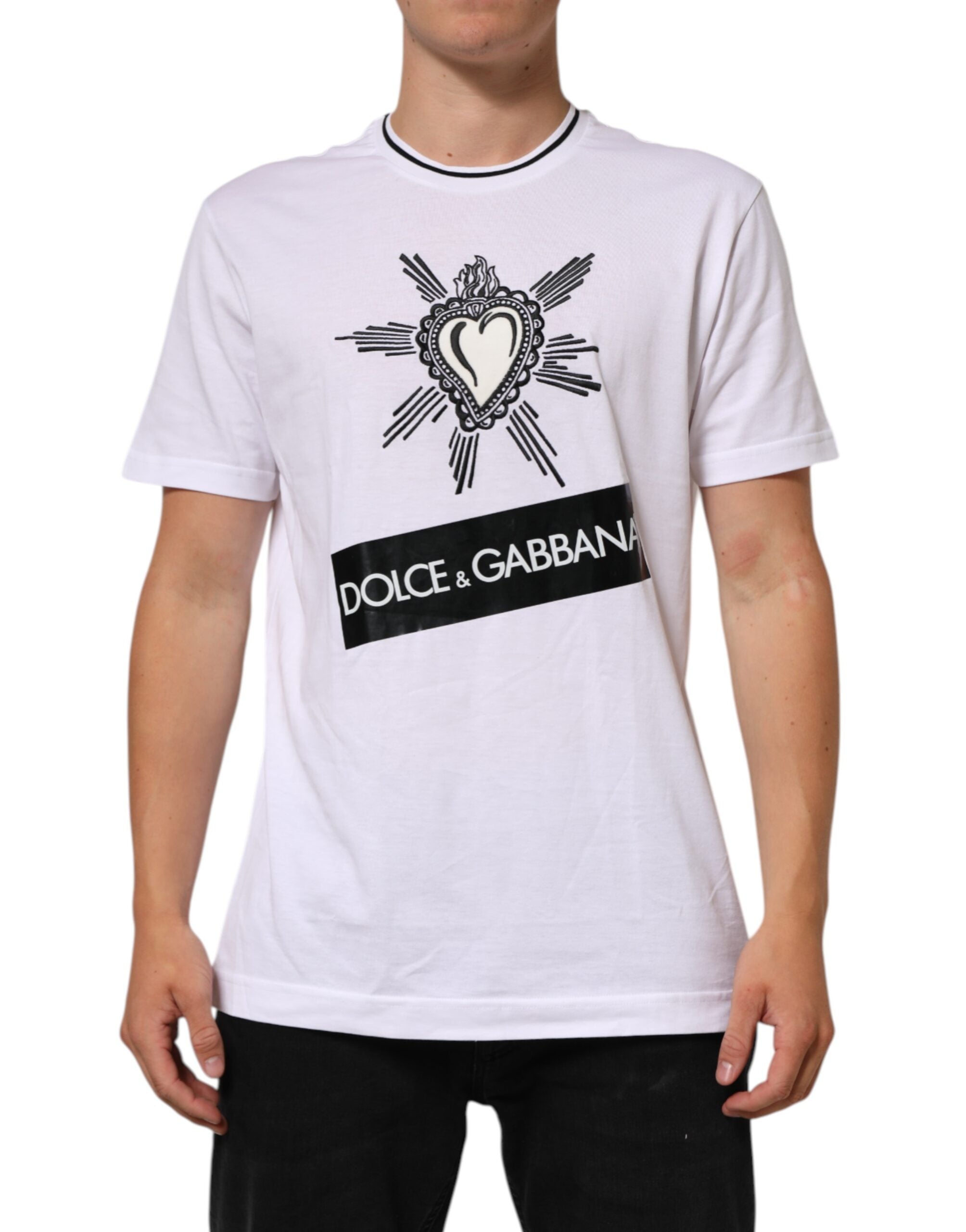 Dolce & Gabbana Weißes Sacred Heart Kurzarm-T-Shirt für Männer
