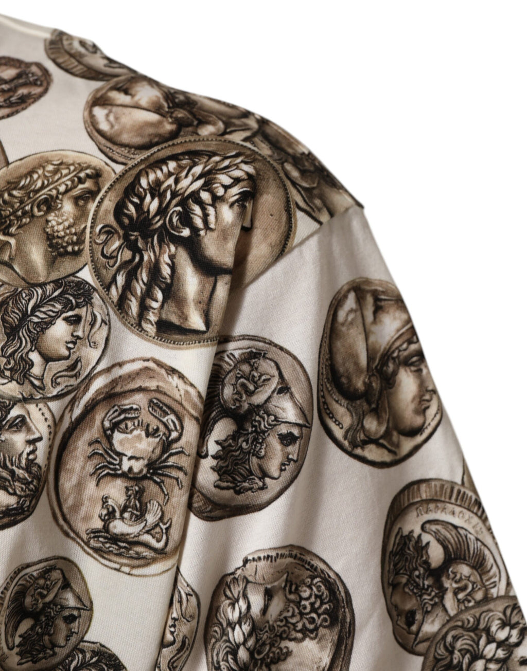 Dolce & Gabbana Weißes Baumwoll-T-Shirt mit Münzdruck und Rundhalsausschnitt für Männer