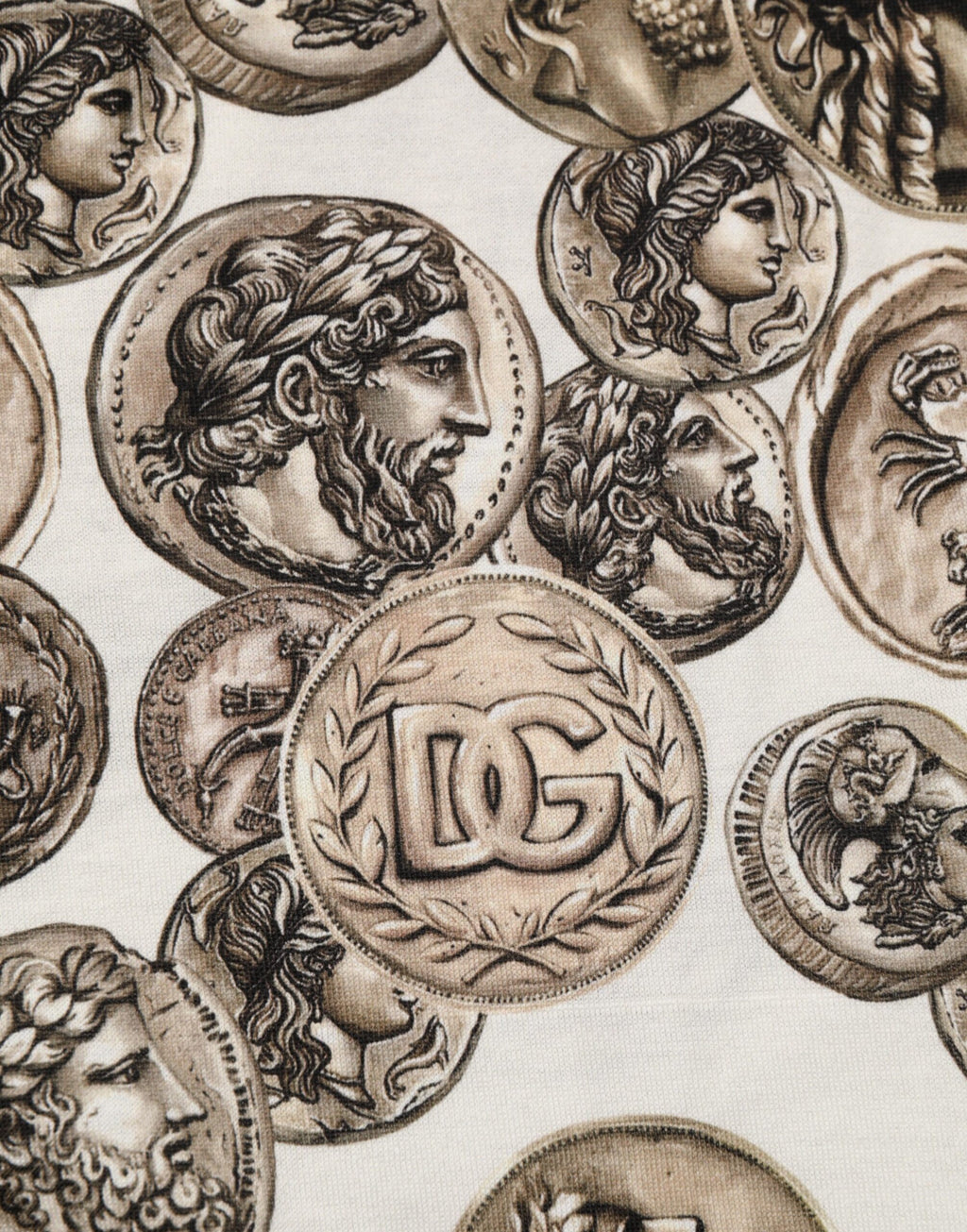 Dolce & Gabbana Weißes Baumwoll-T-Shirt mit Münzdruck und Rundhalsausschnitt für Männer