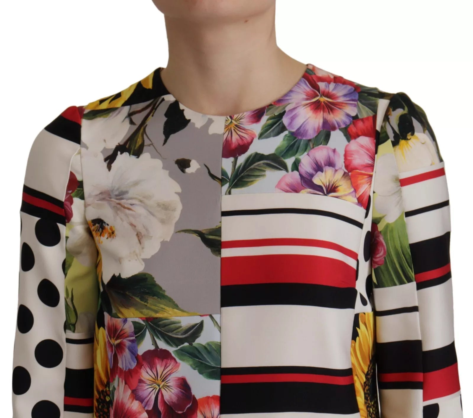 Dolce & Gabbana Multicolor Pachwork Charmeuse Floral Shift Dress