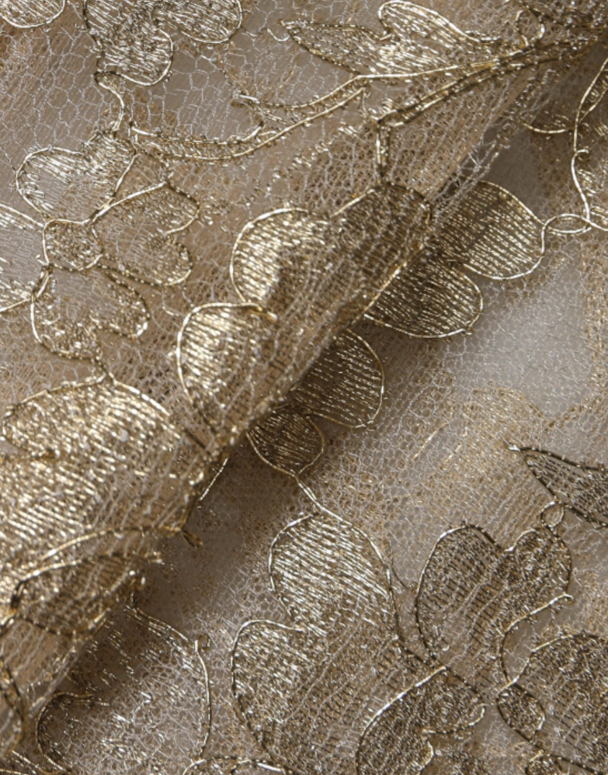 Dolce & Gabbana Goldfarbenes Minikleid mit floraler Spitze in A-Linie und Etui