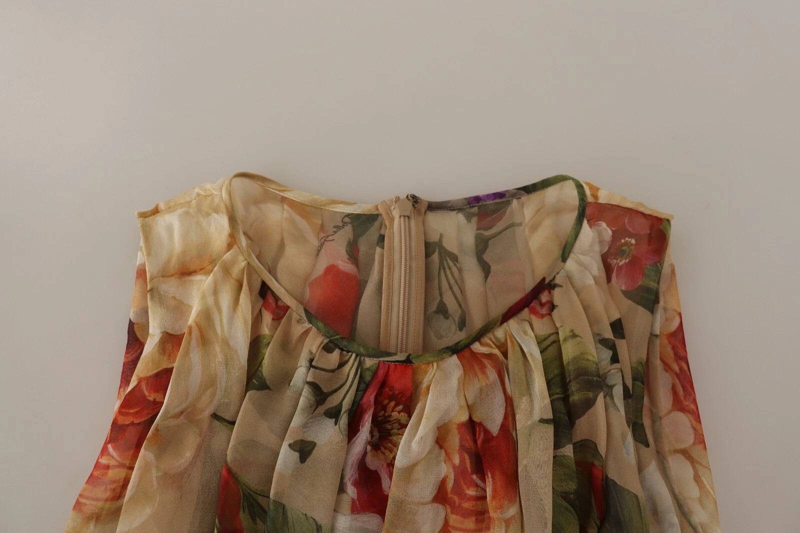 Dolce & Gabbana Beigefarbenes ärmelloses Minikleid in A-Linie mit Blumenmuster