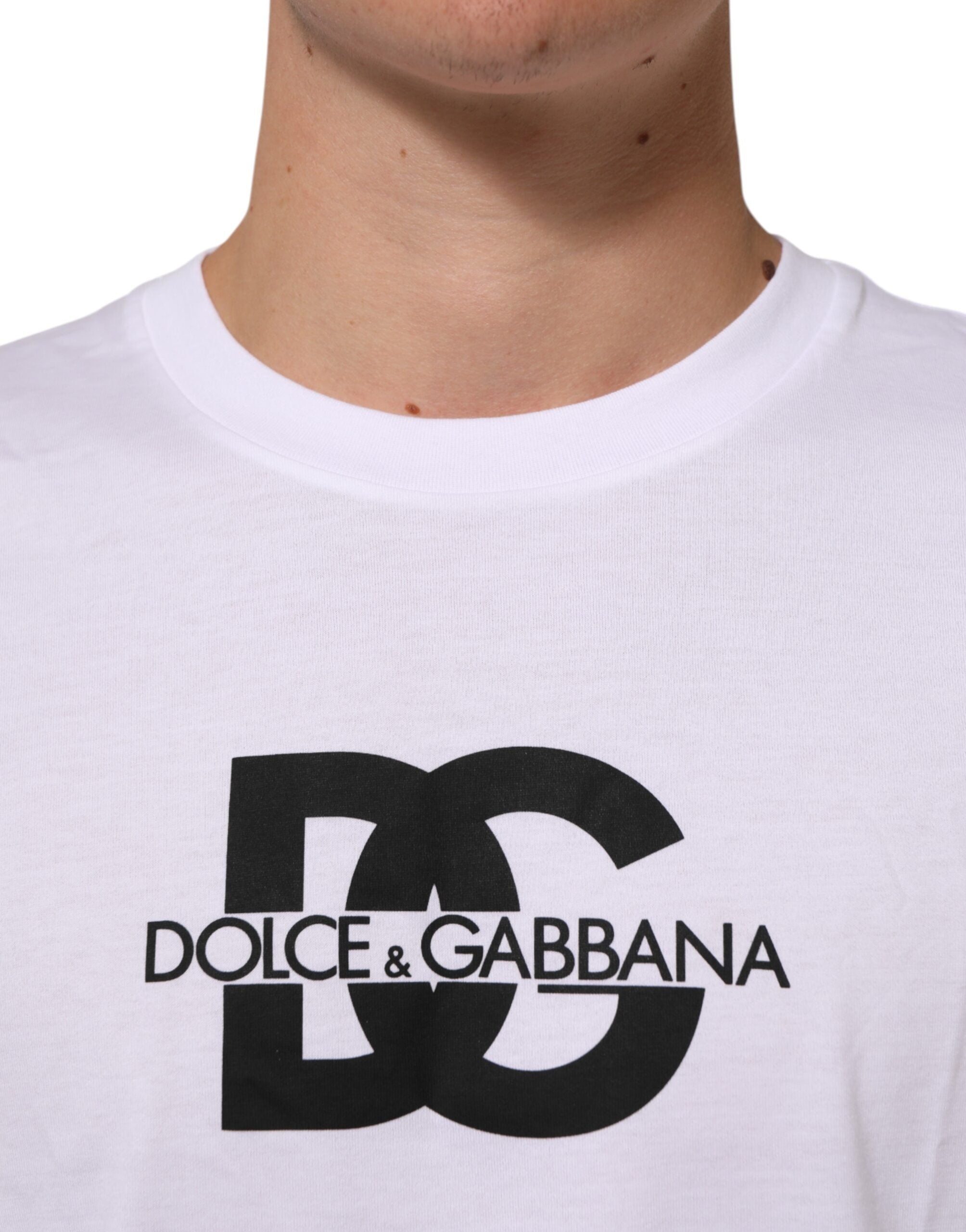 Dolce & Gabbana Weißes Logo Print Baumwolle Rundhalsausschnitt Männer T-Shirt