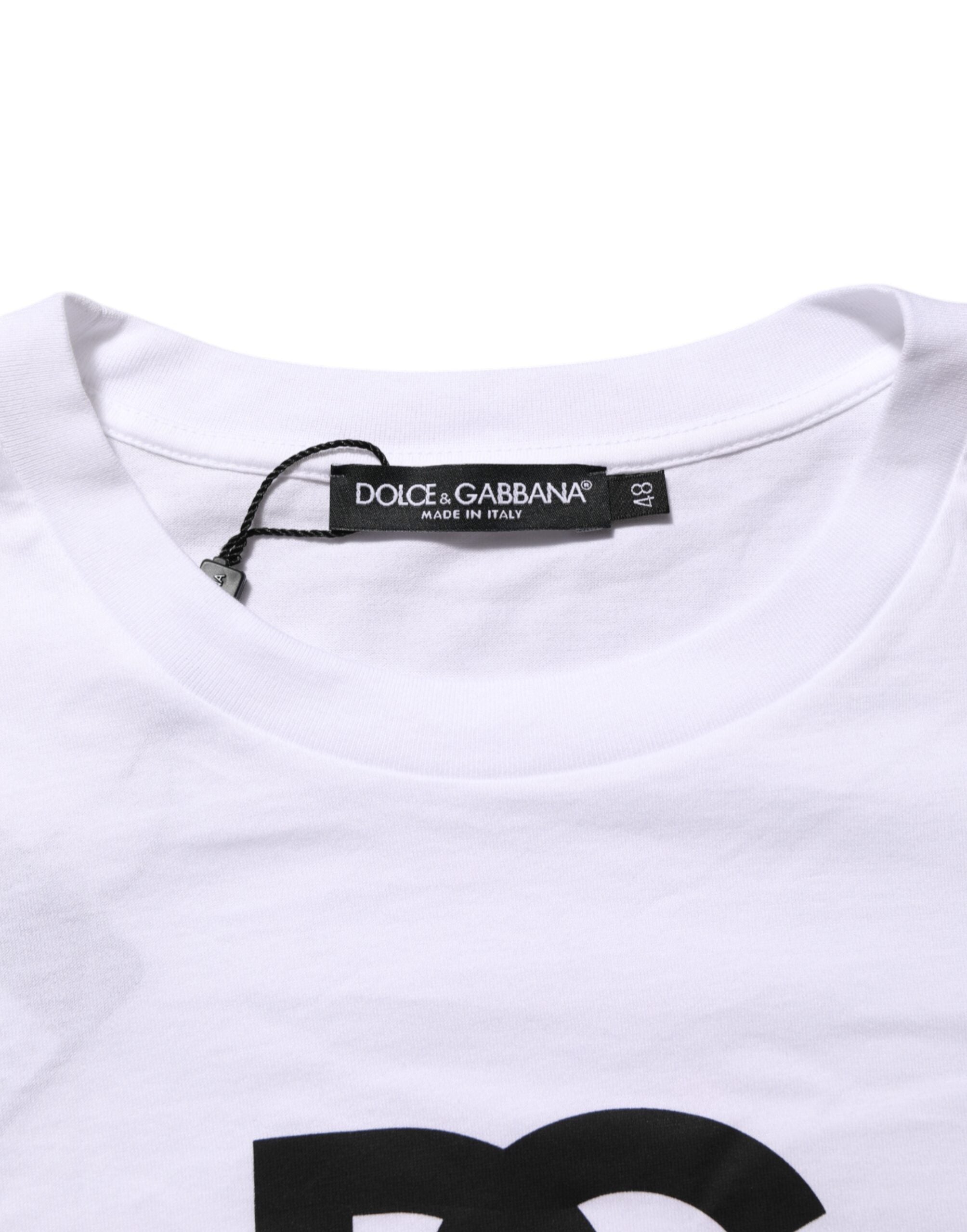 Dolce & Gabbana Weißes Logo Print Baumwolle Rundhalsausschnitt Männer T-Shirt