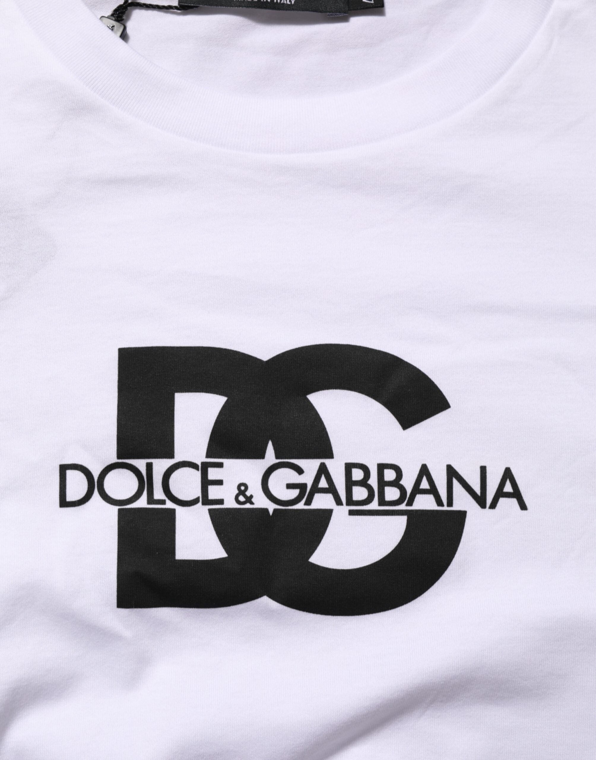 Dolce & Gabbana Weißes Logo Print Baumwolle Rundhalsausschnitt Männer T-Shirt