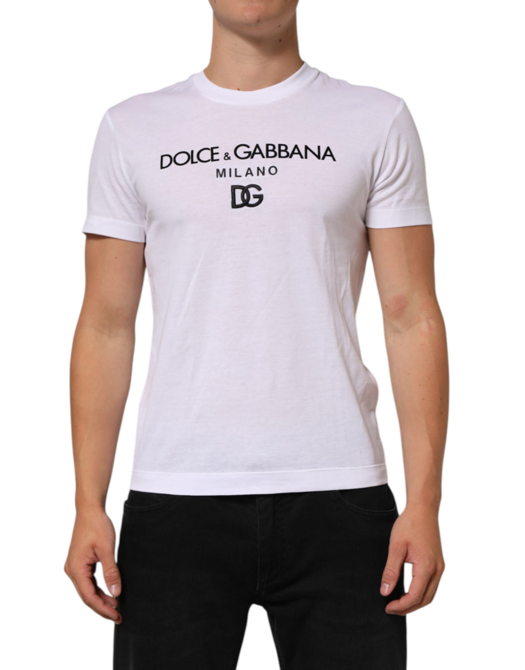 Dolce & Gabbana Weißes Logo Print Baumwolle Männer T-Shirt mit Rundhalsausschnitt