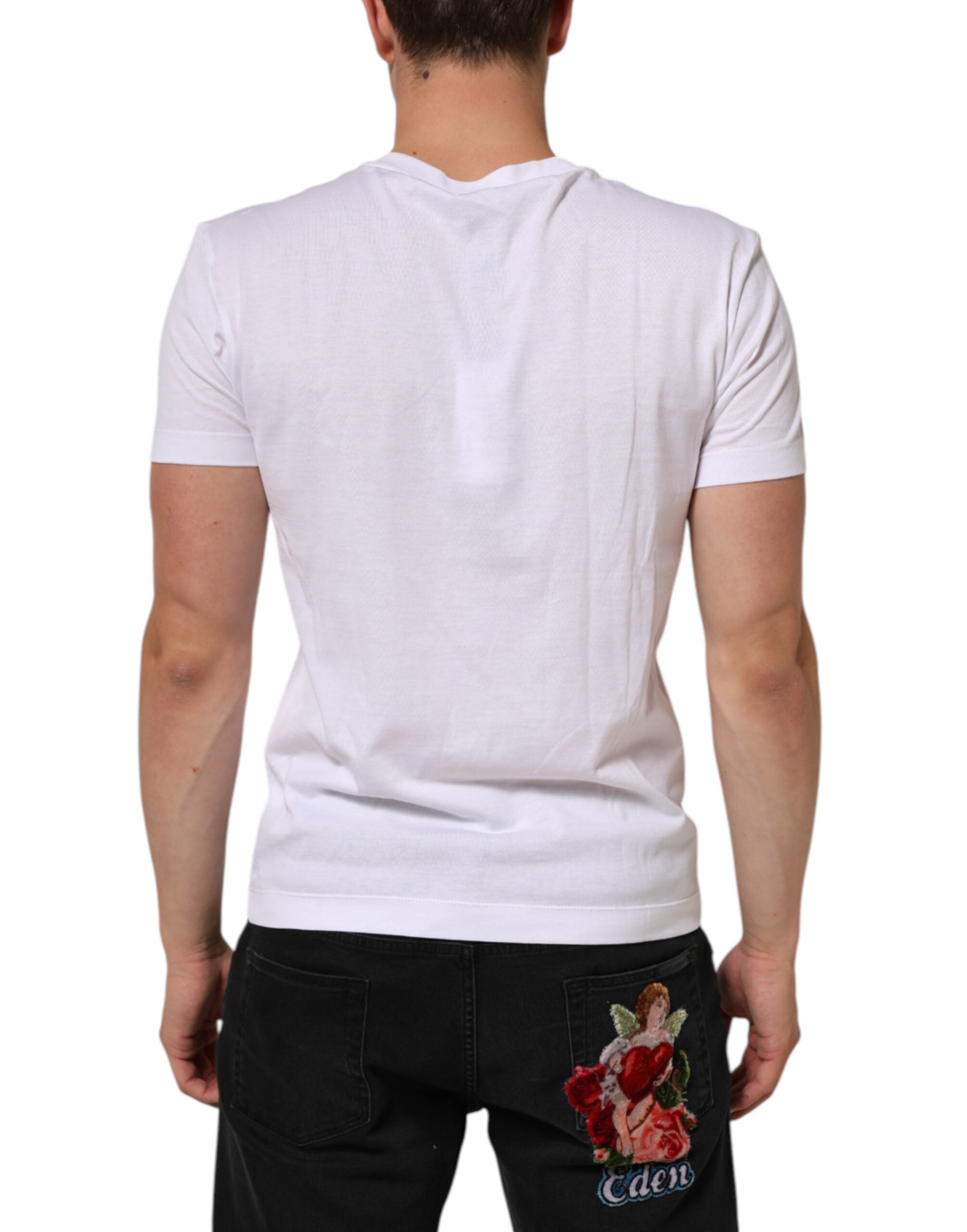 Dolce & Gabbana Weißes Logo Print Baumwolle Männer T-Shirt mit Rundhalsausschnitt