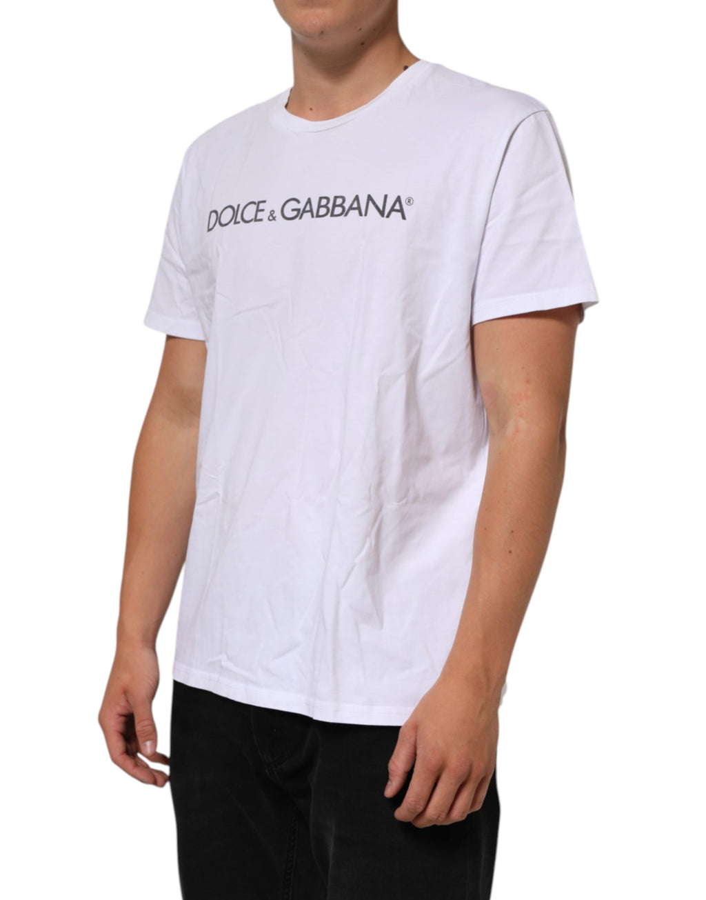 Dolce & Gabbana Weißes T-Shirt mit Rundhalsausschnitt und Logodruck aus Baumwolle