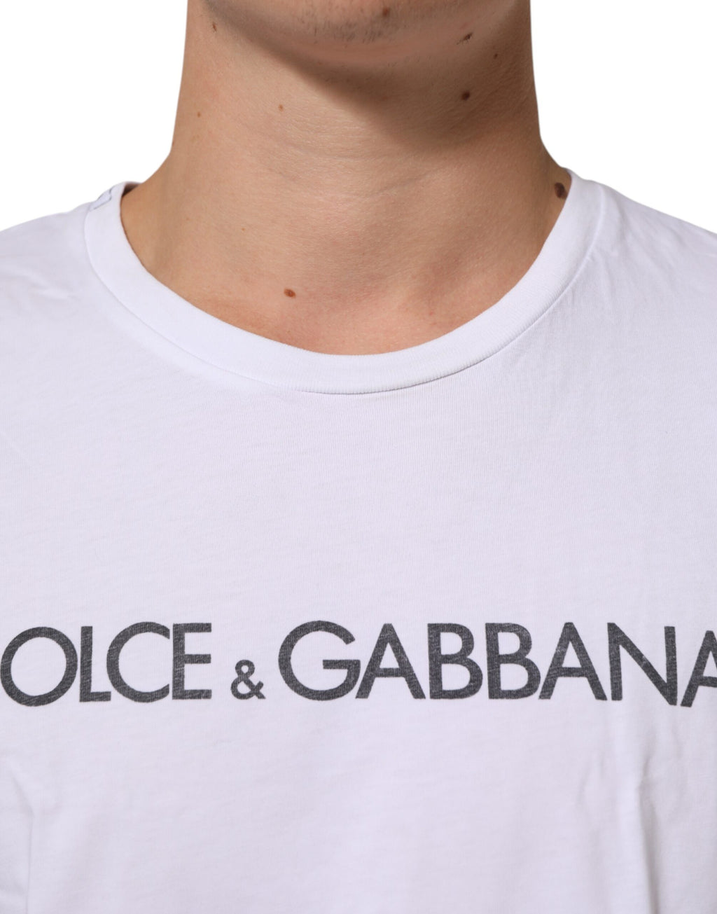 Dolce & Gabbana Weißes T-Shirt mit Rundhalsausschnitt und Logodruck aus Baumwolle