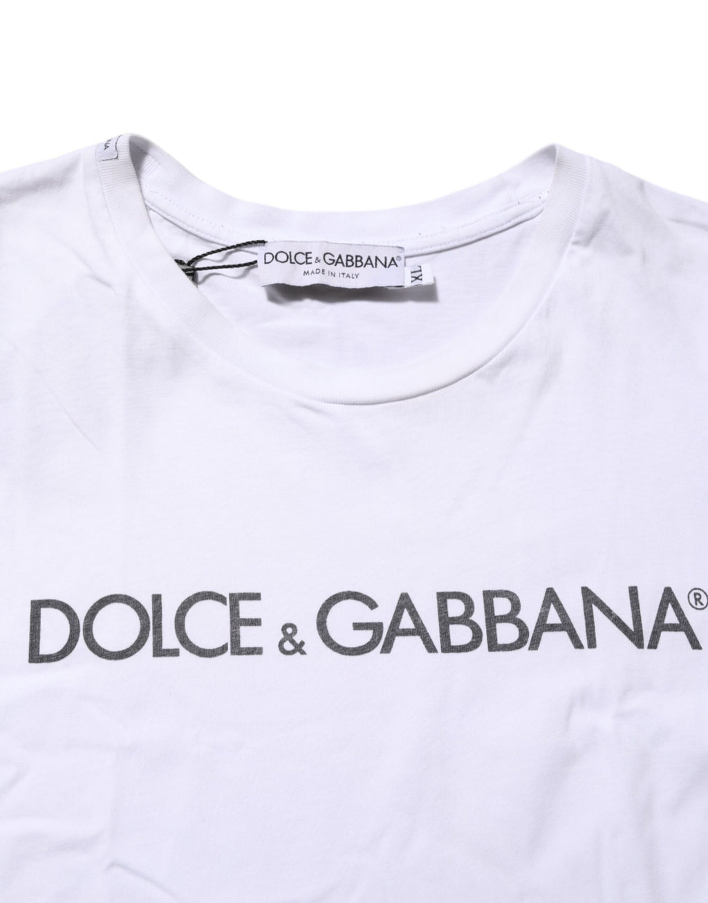 Dolce & Gabbana Weißes T-Shirt mit Rundhalsausschnitt und Logodruck aus Baumwolle