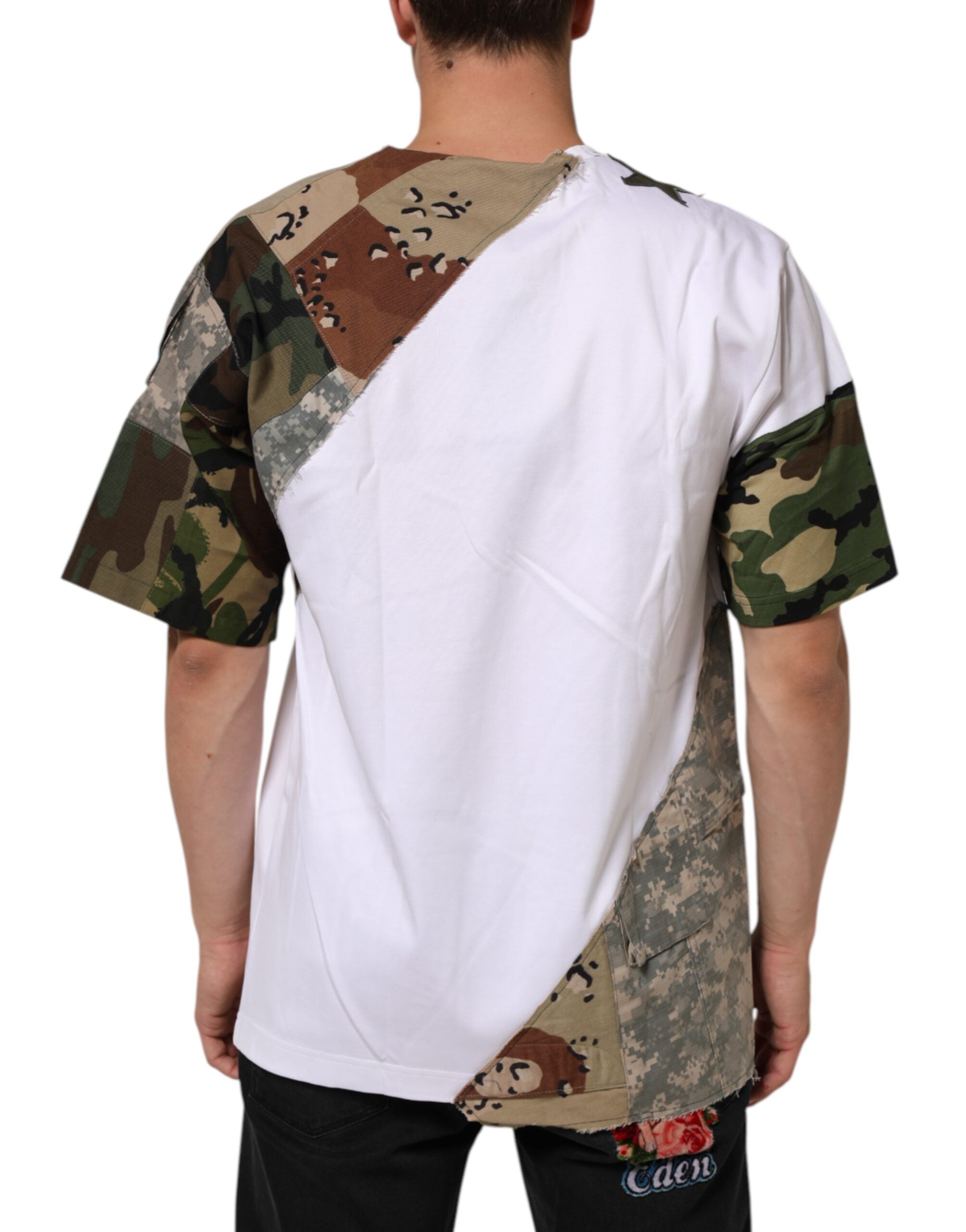 Dolce & Gabbana Weißes Camouflage-Muster Männer T-Shirt aus Baumwolle