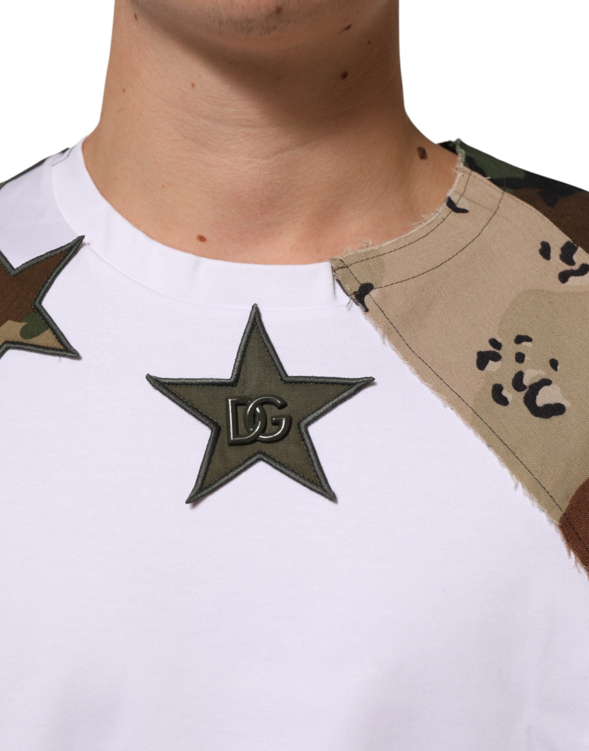 Dolce & Gabbana Weißes Camouflage-Muster Männer T-Shirt aus Baumwolle