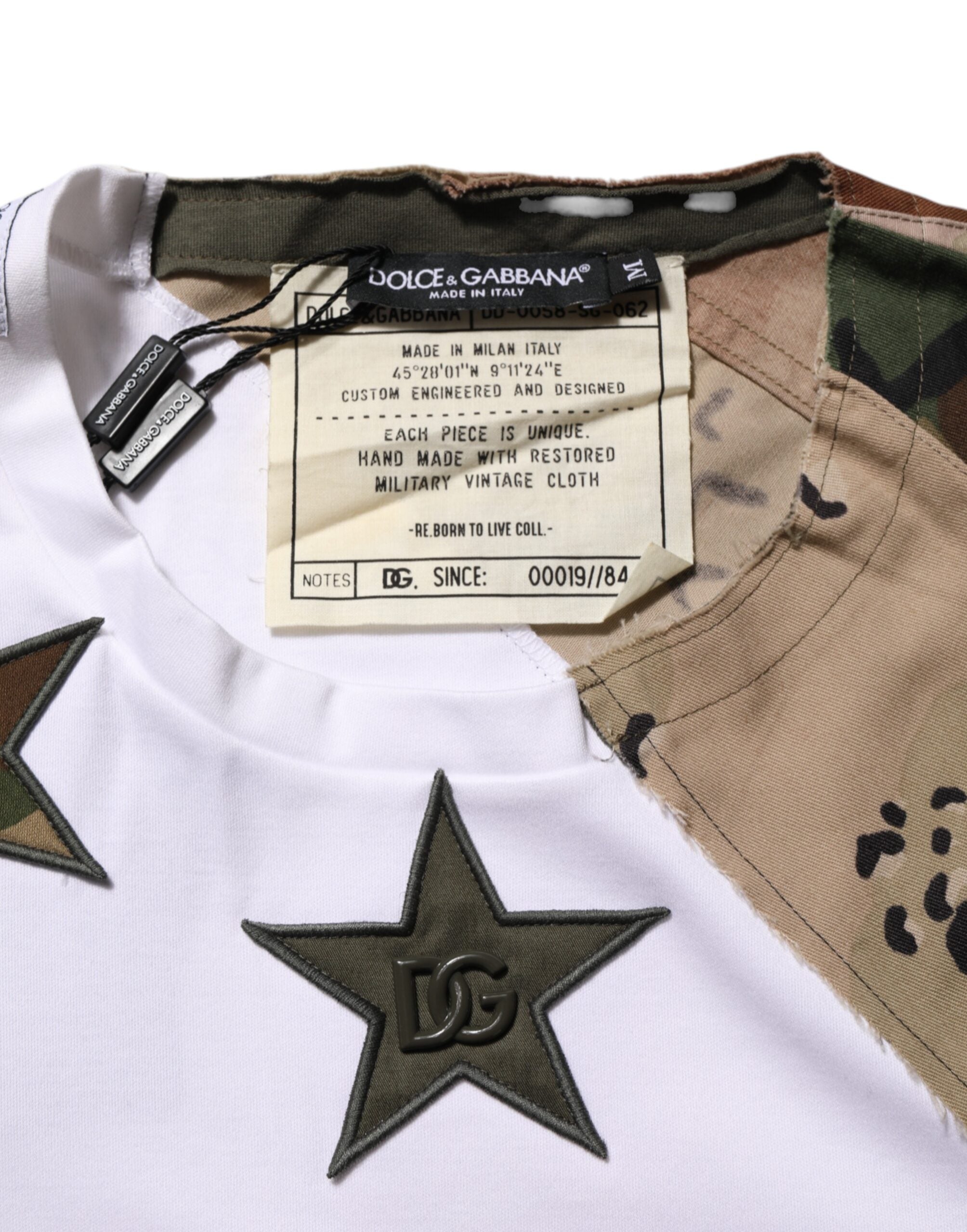 Dolce & Gabbana Weißes Camouflage-Muster Männer T-Shirt aus Baumwolle