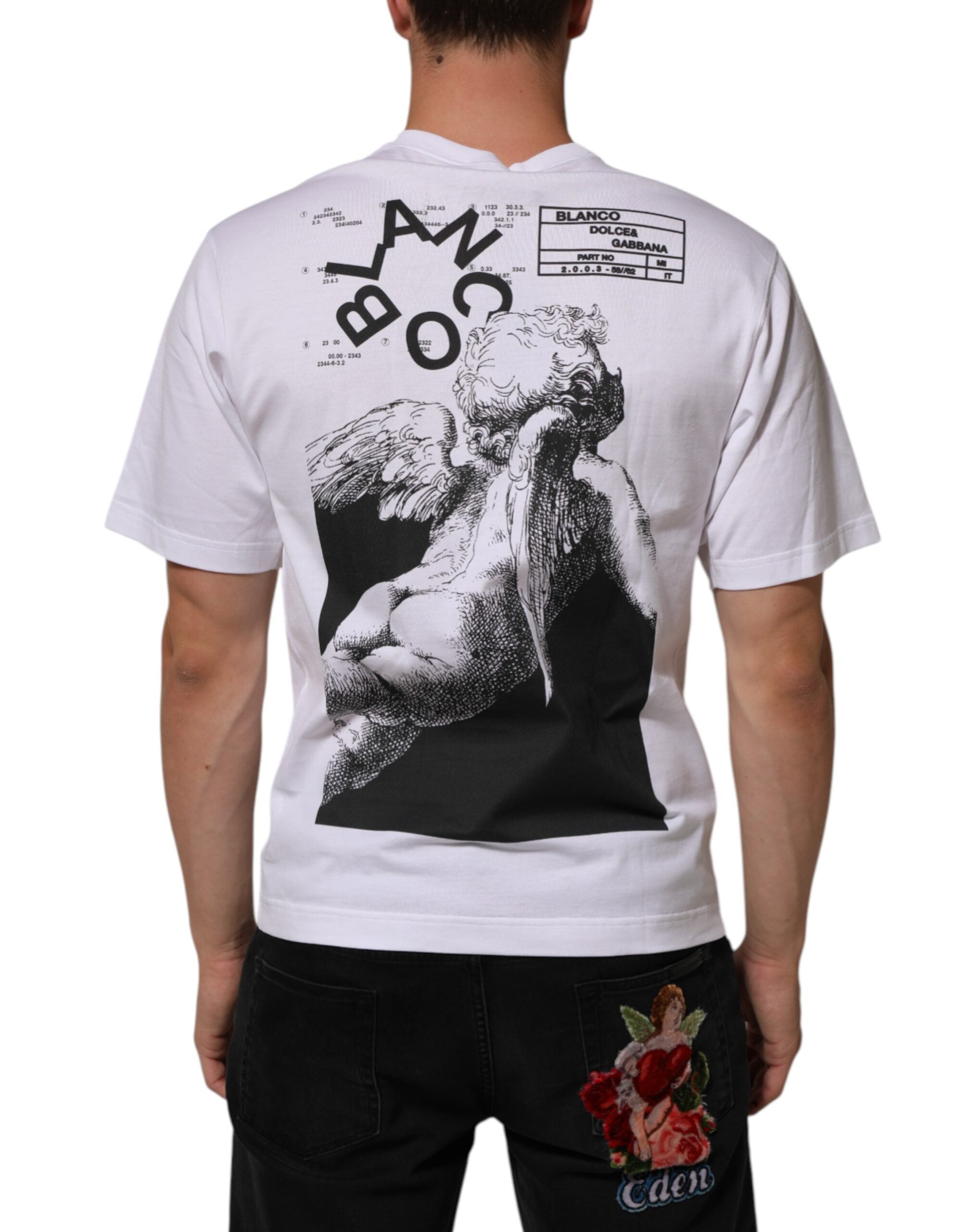 Dolce & Gabbana Weißes T-Shirt mit Rundhalsausschnitt und Engelsdruck aus Baumwolle für Männer