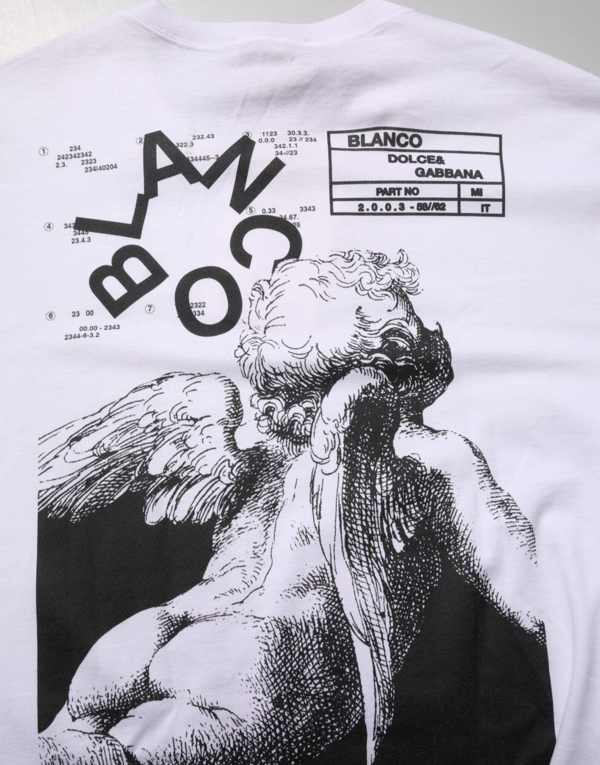 Dolce & Gabbana Weißes T-Shirt mit Rundhalsausschnitt und Engelsdruck aus Baumwolle für Männer