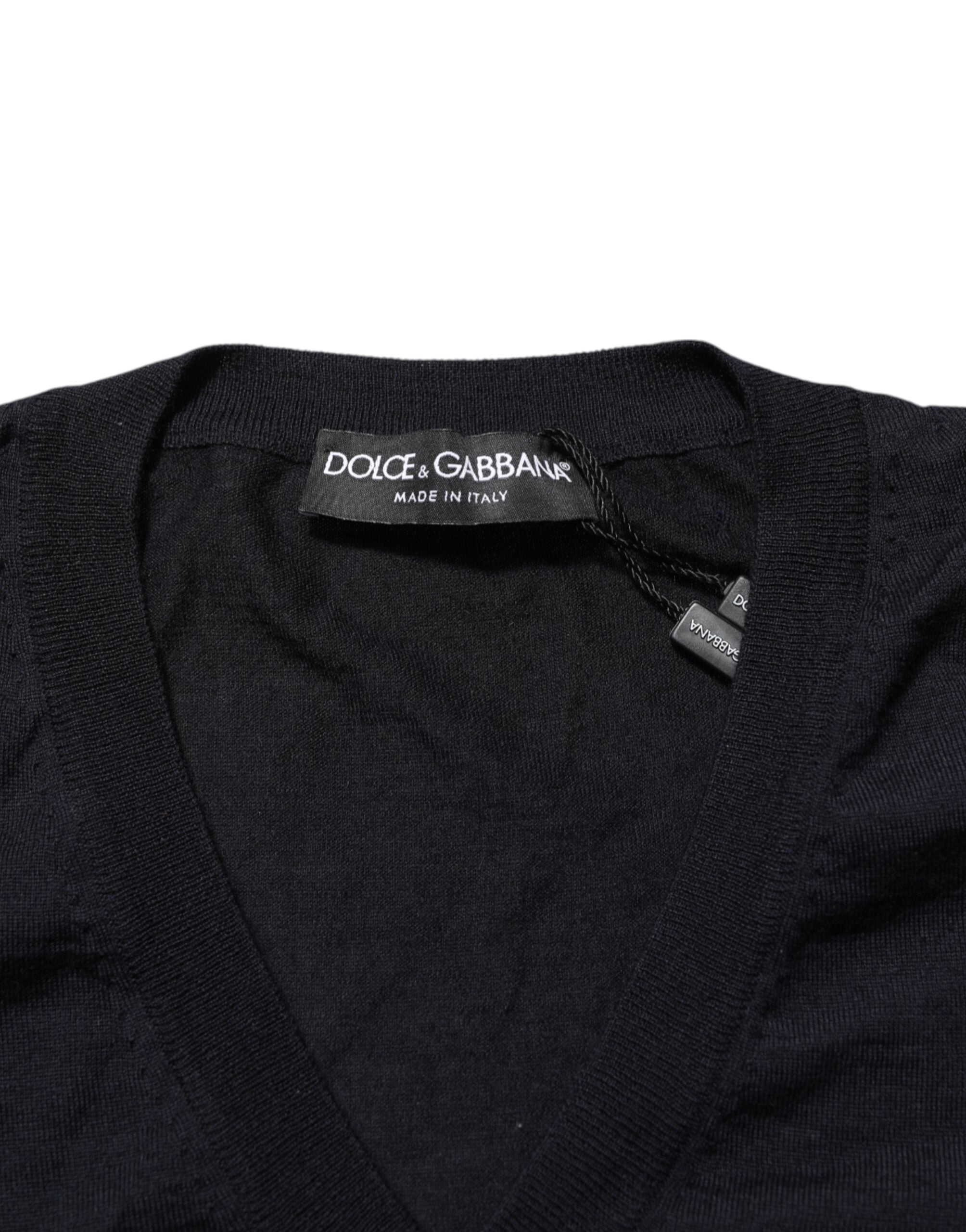 Dolce & Gabbana Schwarzer Kaschmir-Strickpullover mit V-Ausschnitt
