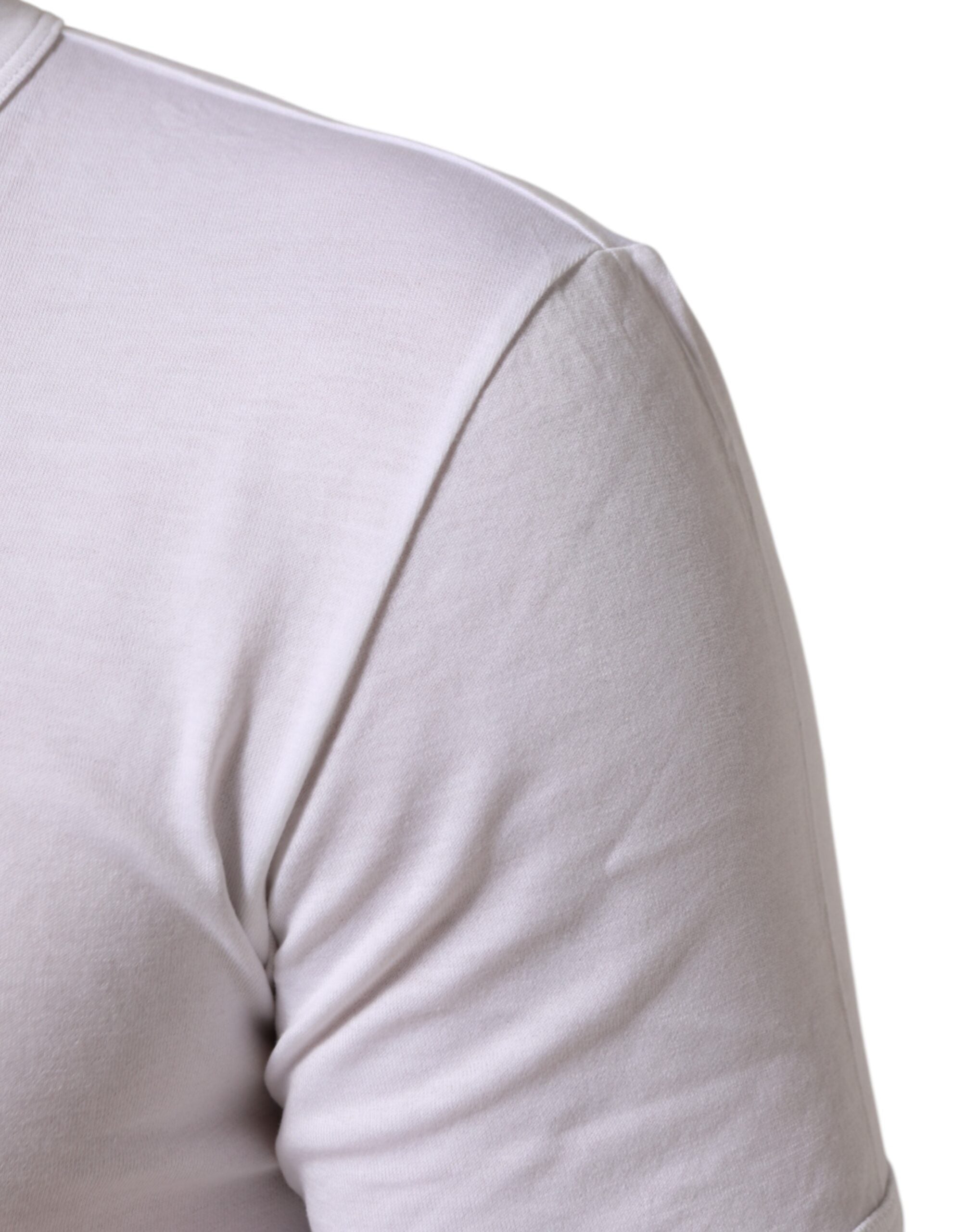 Dolce & Gabbana Weißes Baumwoll-T-Shirt mit V-Ausschnitt und kurzen Ärmeln
