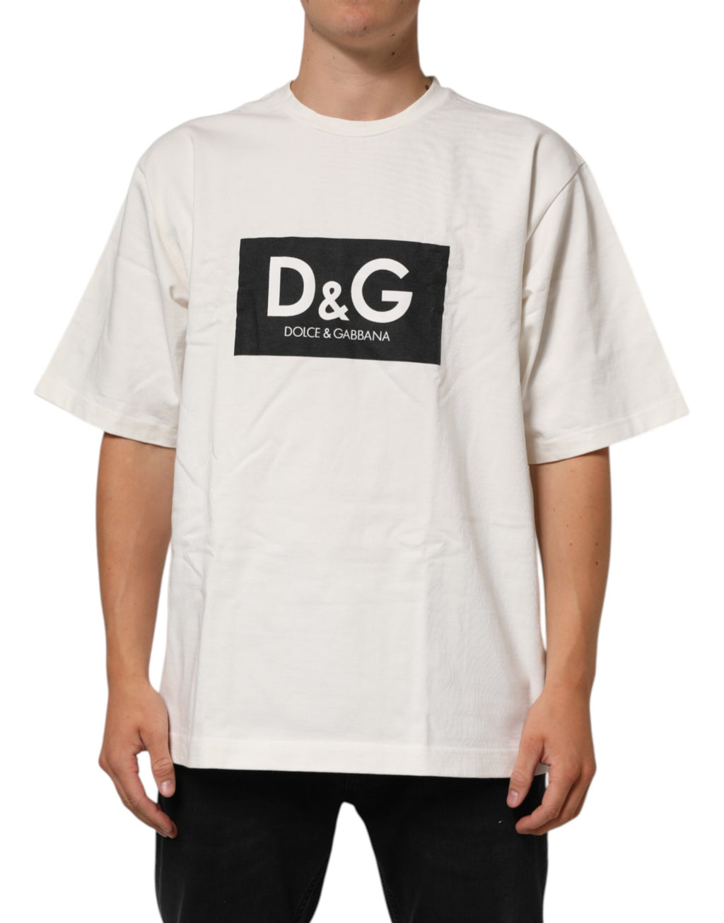 Dolce & Gabbana Weißes Logo Print Baumwolle Rundhalsausschnitt Männer T-Shirt