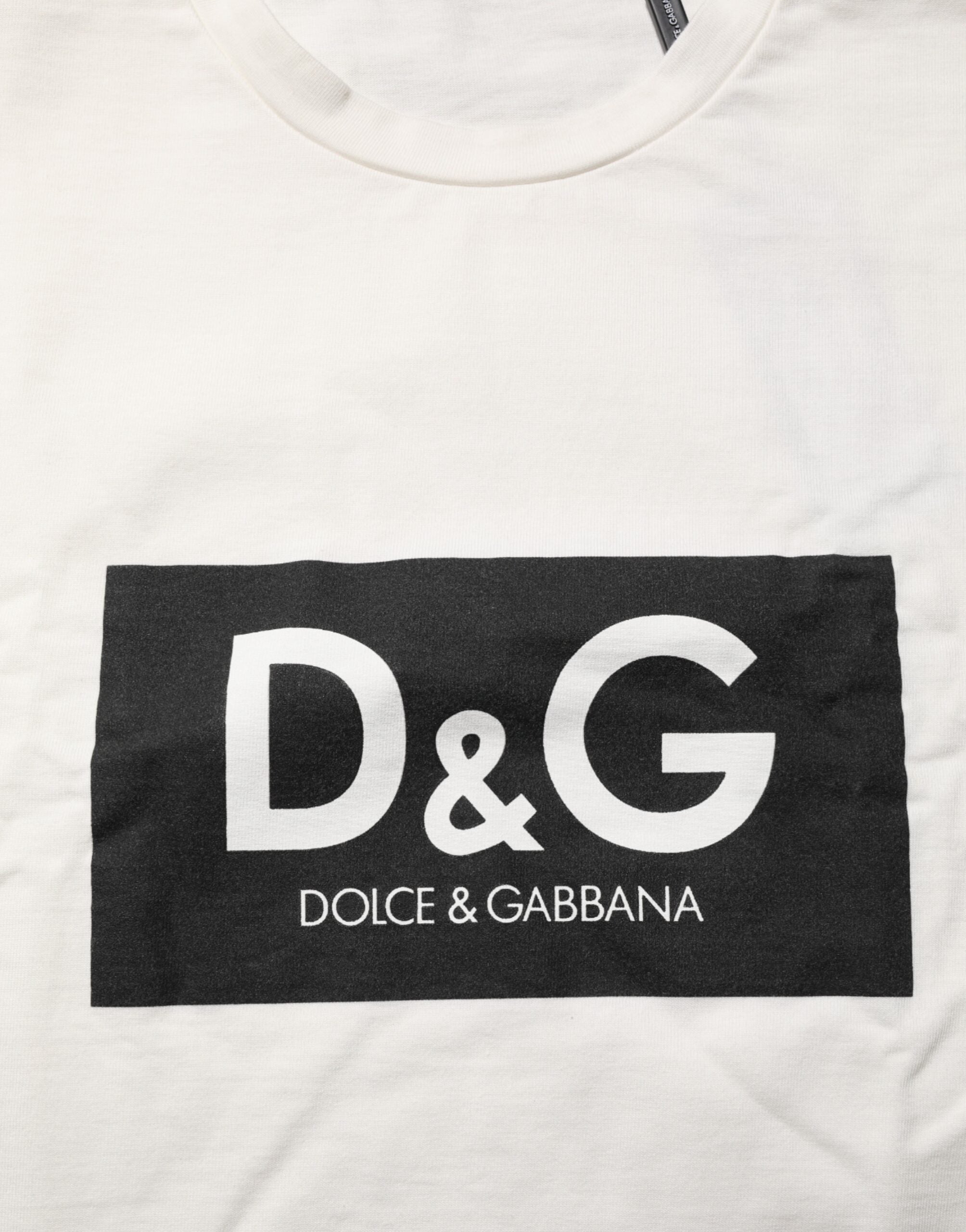 Dolce & Gabbana Weißes Logo Print Baumwolle Rundhalsausschnitt Männer T-Shirt
