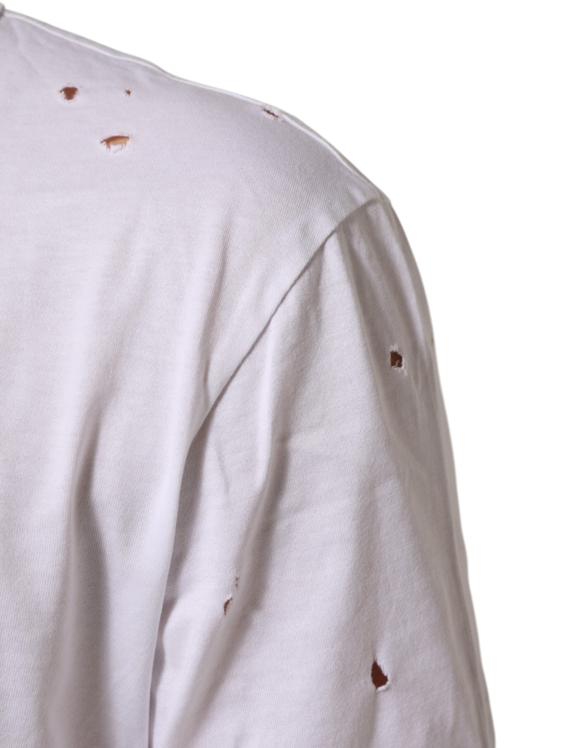 Dolce & Gabbana Weißes Distressed Baumwolle V-Ausschnitt Männer-T-Shirt