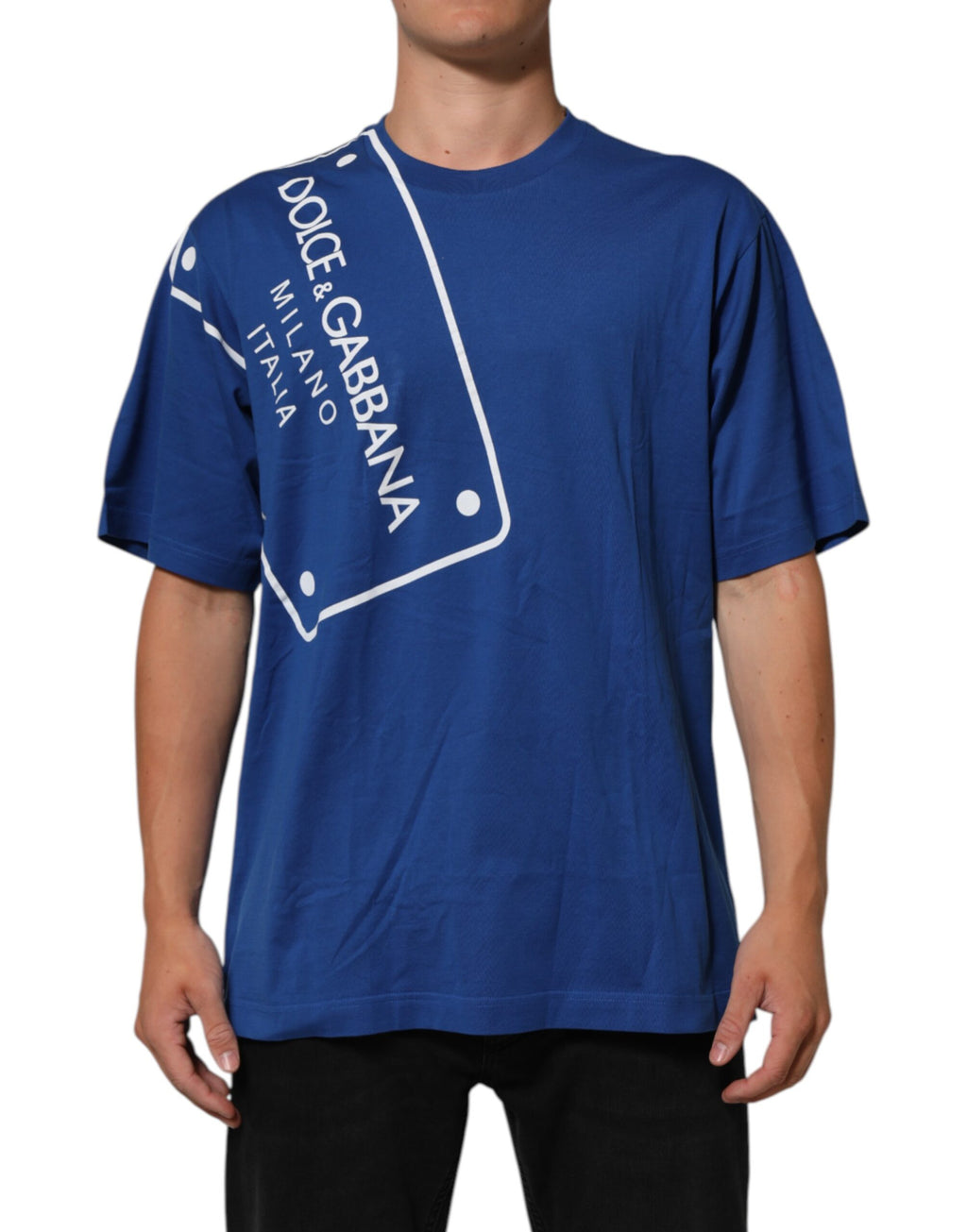 Dolce & Gabbana Blaues Logo Print Baumwolle Rundhalsausschnitt Männer T-Shirt